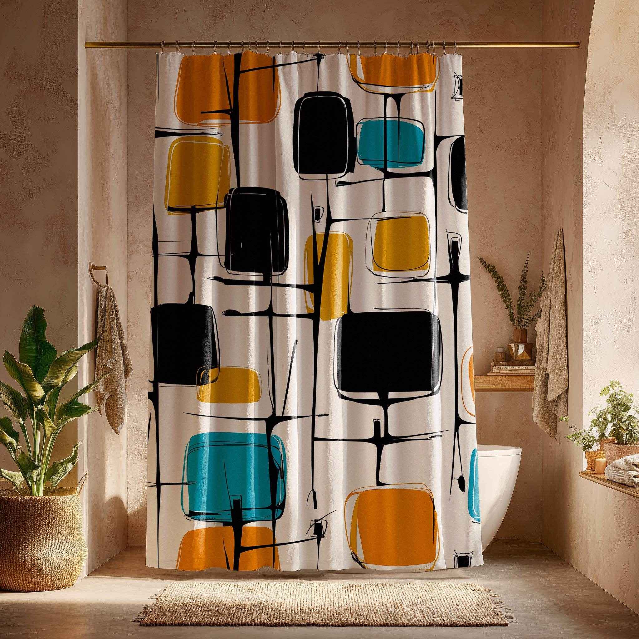 Modern Geometric Shower Curtain, Vibrant Bathroom Decor, Mid-Century Style, Stylish Home Accessory, Unique Gift Idea