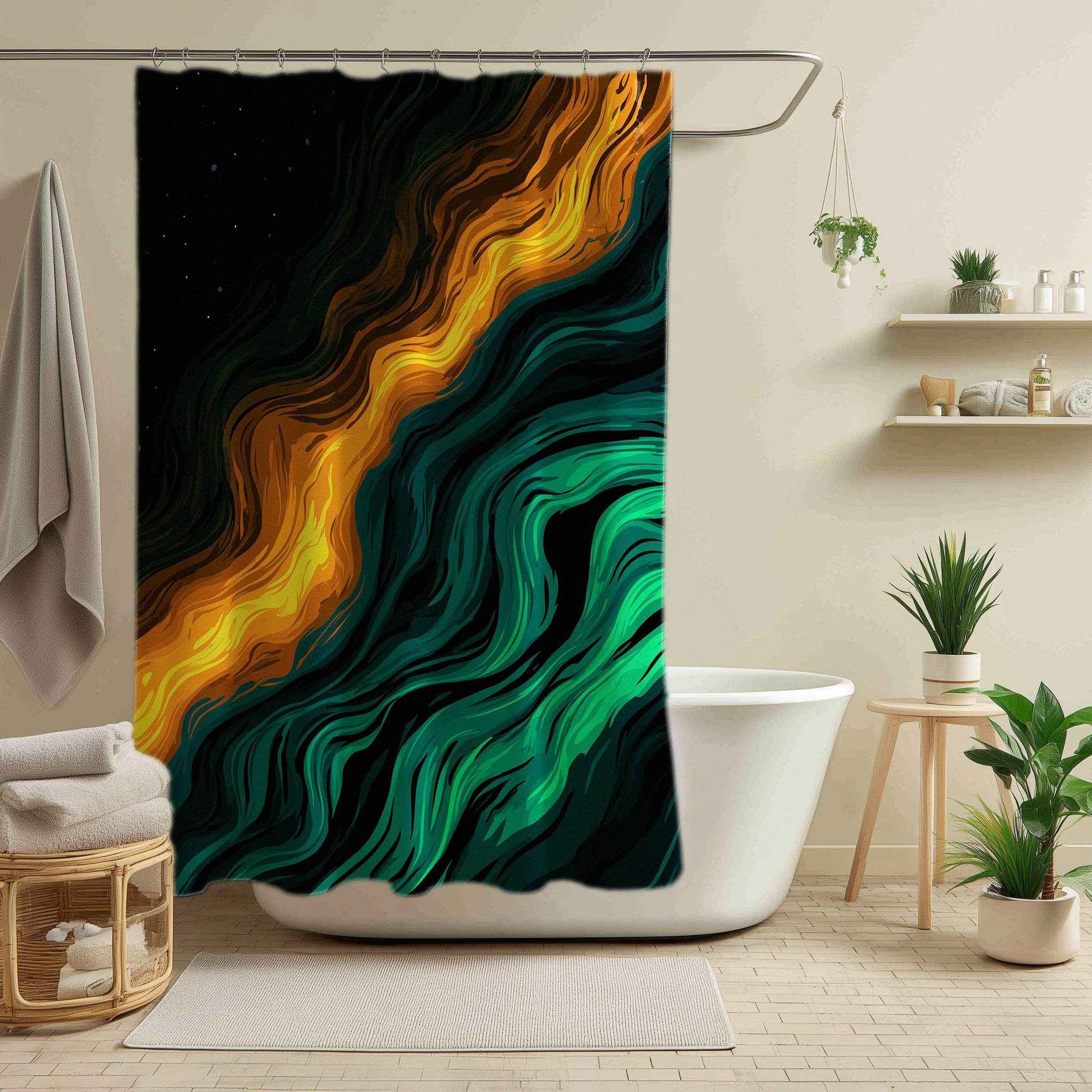 Abstract Waves Shower Curtain, Bohemian Bathroom Decor, Modern Shower Drapery, Colorful Wave Shower Curtain, Unique Bathroom Accessories