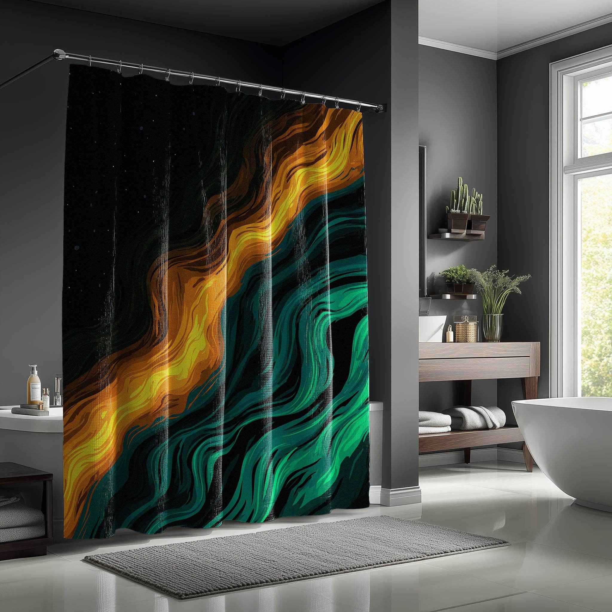 Abstract Waves Shower Curtain, Bohemian Bathroom Decor, Modern Shower Drapery, Colorful Wave Shower Curtain, Unique Bathroom Accessories