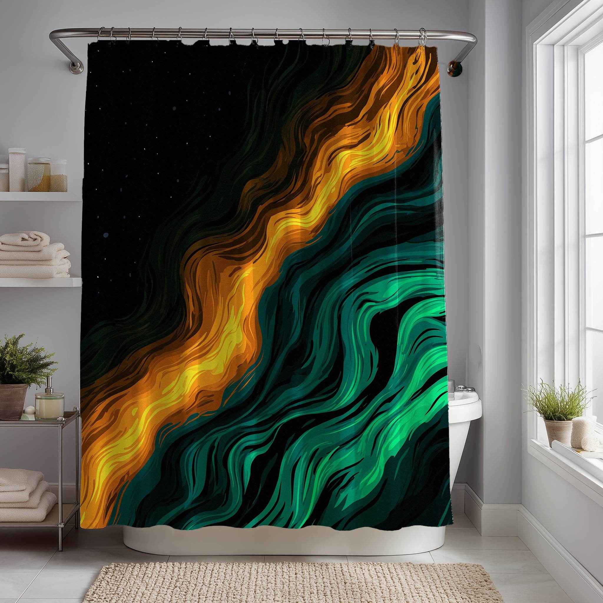 Abstract Waves Shower Curtain, Bohemian Bathroom Decor, Modern Shower Drapery, Colorful Wave Shower Curtain, Unique Bathroom Accessories