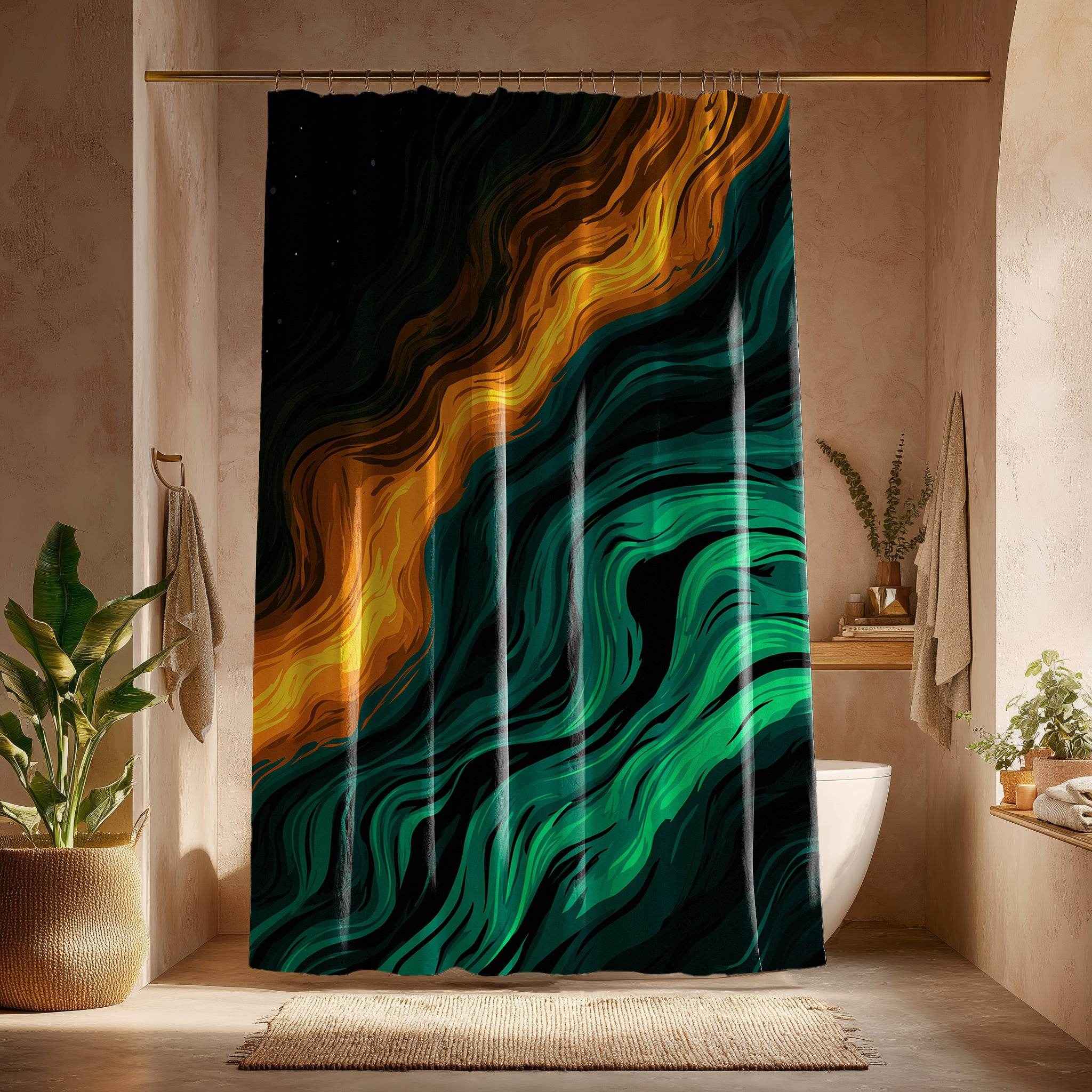 Abstract Waves Shower Curtain, Bohemian Bathroom Decor, Modern Shower Drapery, Colorful Wave Shower Curtain, Unique Bathroom Accessories