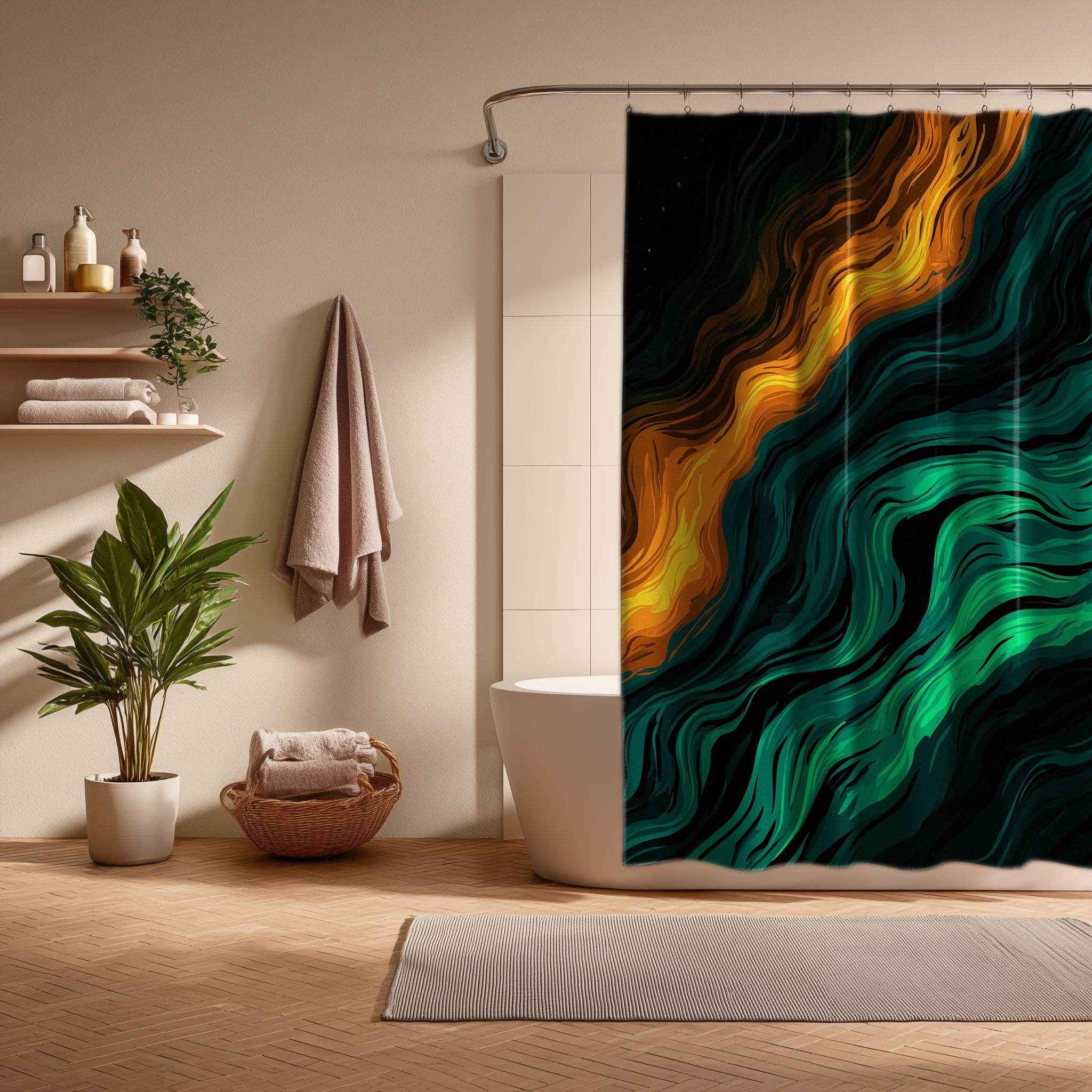 Abstract Waves Shower Curtain, Bohemian Bathroom Decor, Modern Shower Drapery, Colorful Wave Shower Curtain, Unique Bathroom Accessories