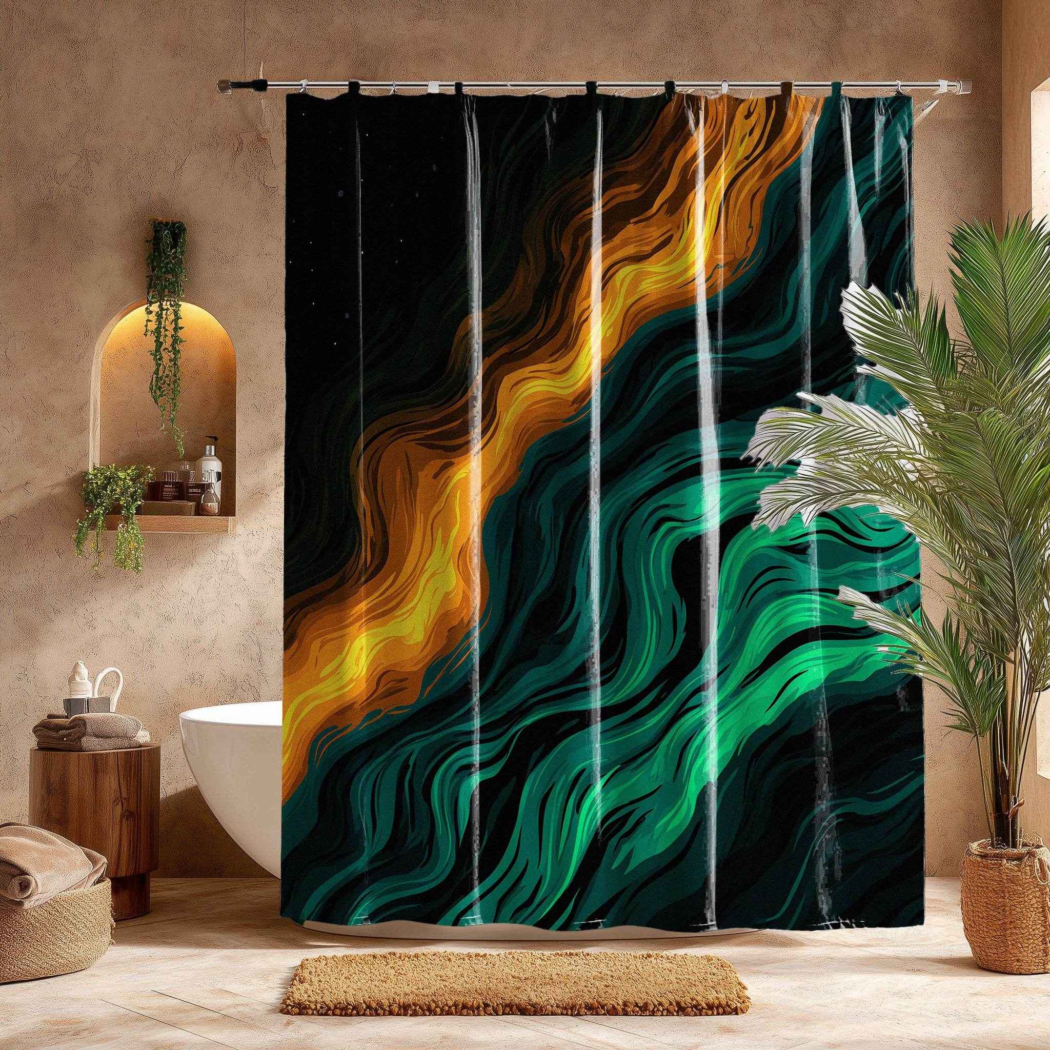 Abstract Waves Shower Curtain, Bohemian Bathroom Decor, Modern Shower Drapery, Colorful Wave Shower Curtain, Unique Bathroom Accessories