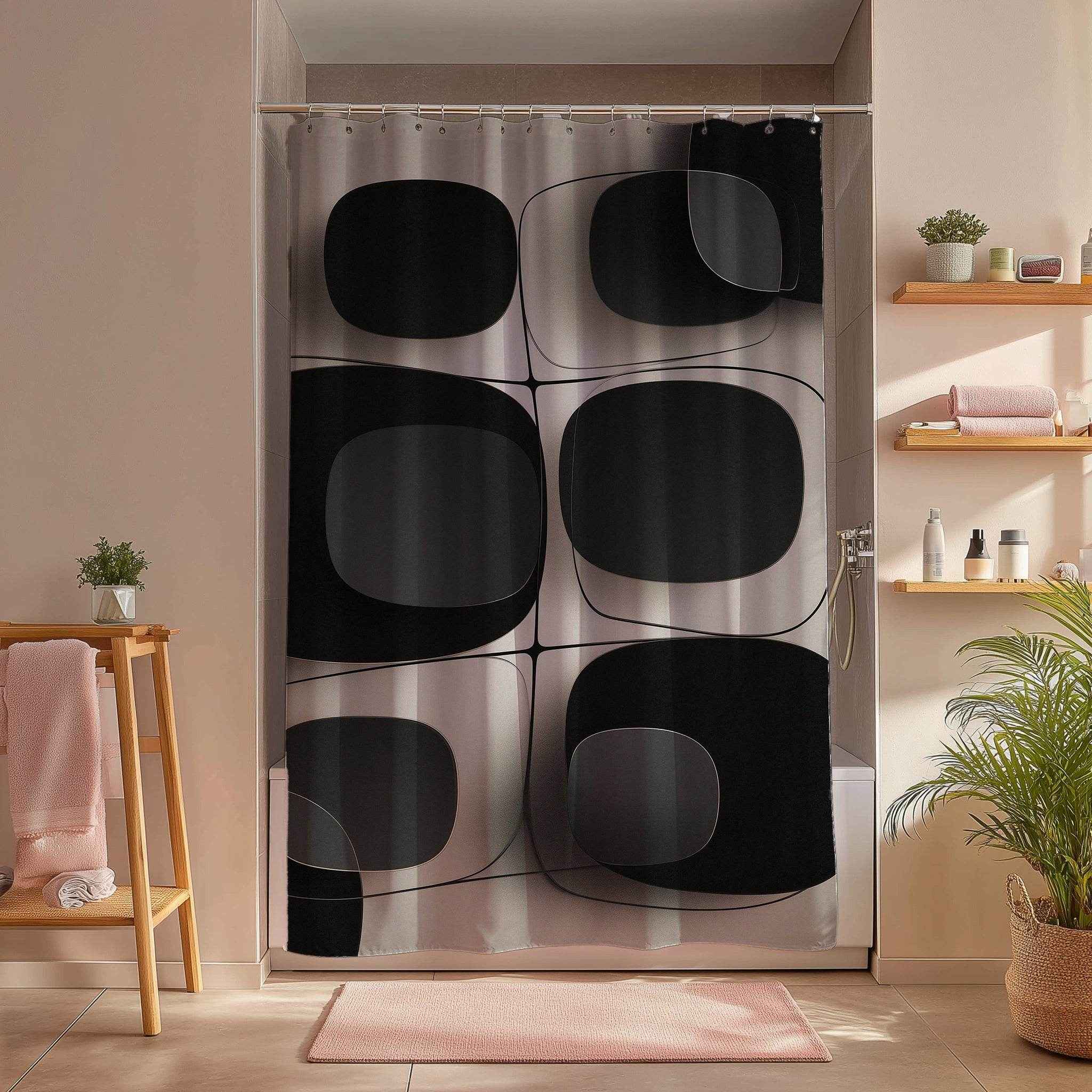 Modern Minimalist Shower Curtain, Chic Bathroom Decor, Boho Shower Curtain, Unique Home Accessory, Geometric Patterns