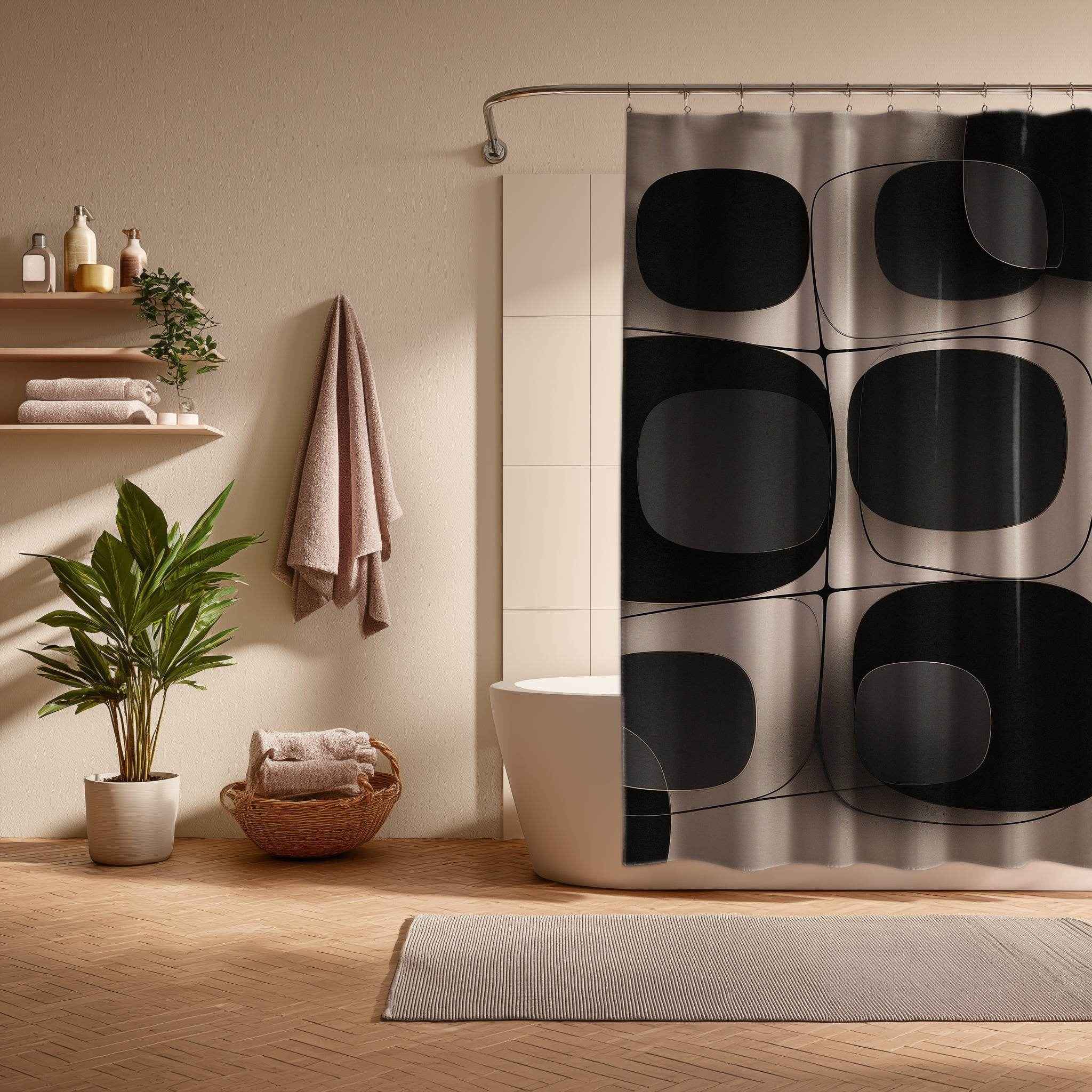 Modern Minimalist Shower Curtain, Chic Bathroom Decor, Boho Shower Curtain, Unique Home Accessory, Geometric Patterns