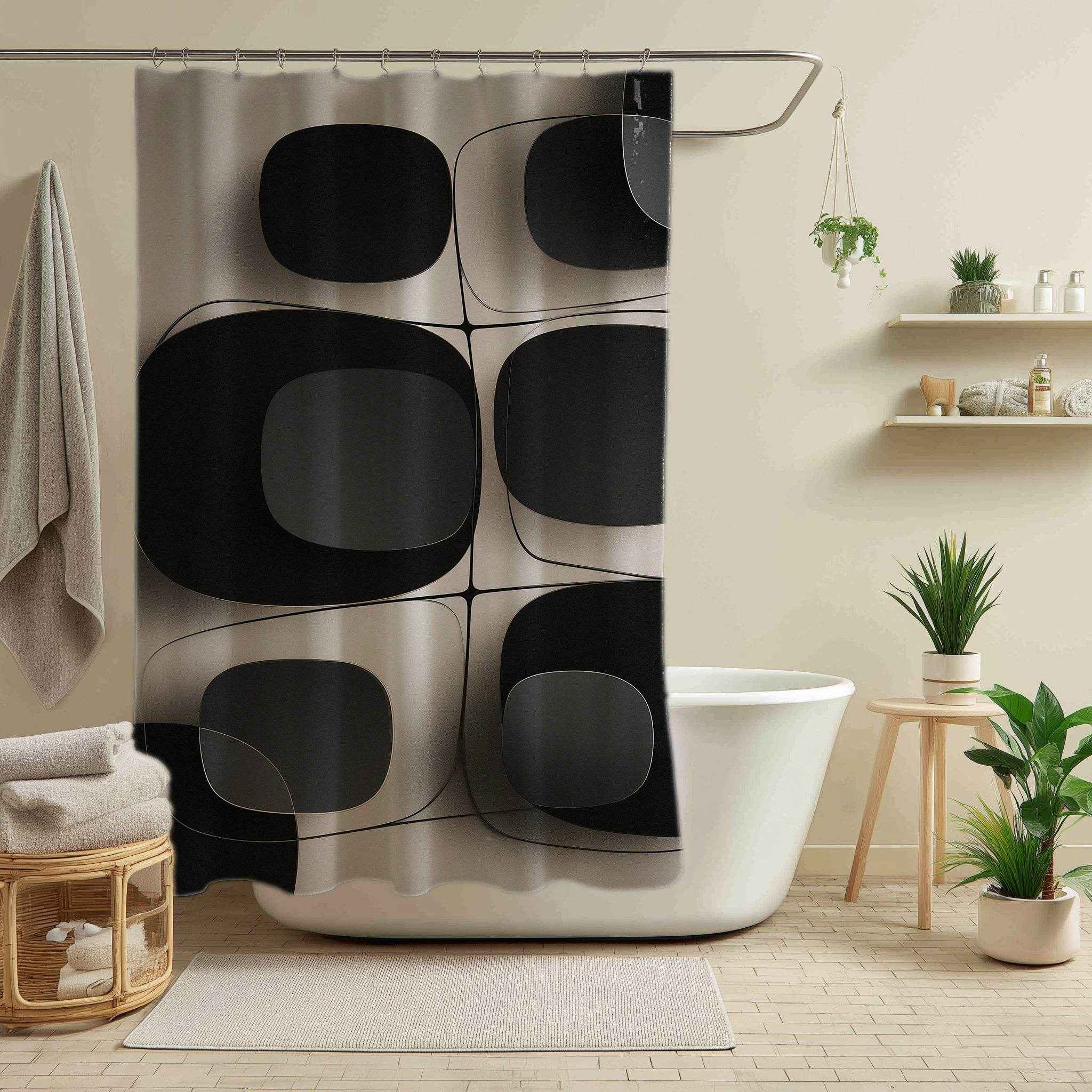 Modern Minimalist Shower Curtain, Chic Bathroom Decor, Boho Shower Curtain, Unique Home Accessory, Geometric Patterns