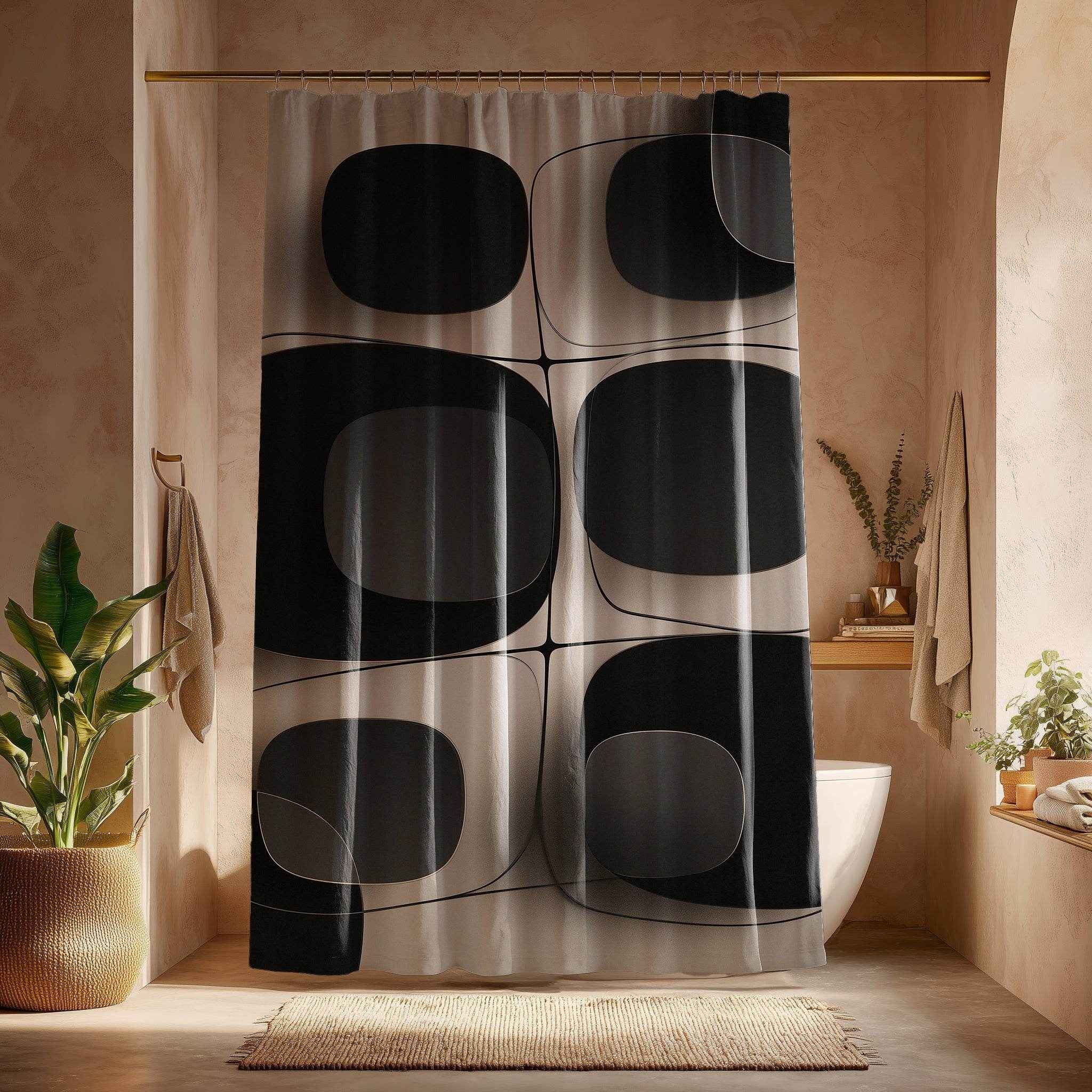 Modern Minimalist Shower Curtain, Chic Bathroom Decor, Boho Shower Curtain, Unique Home Accessory, Geometric Patterns