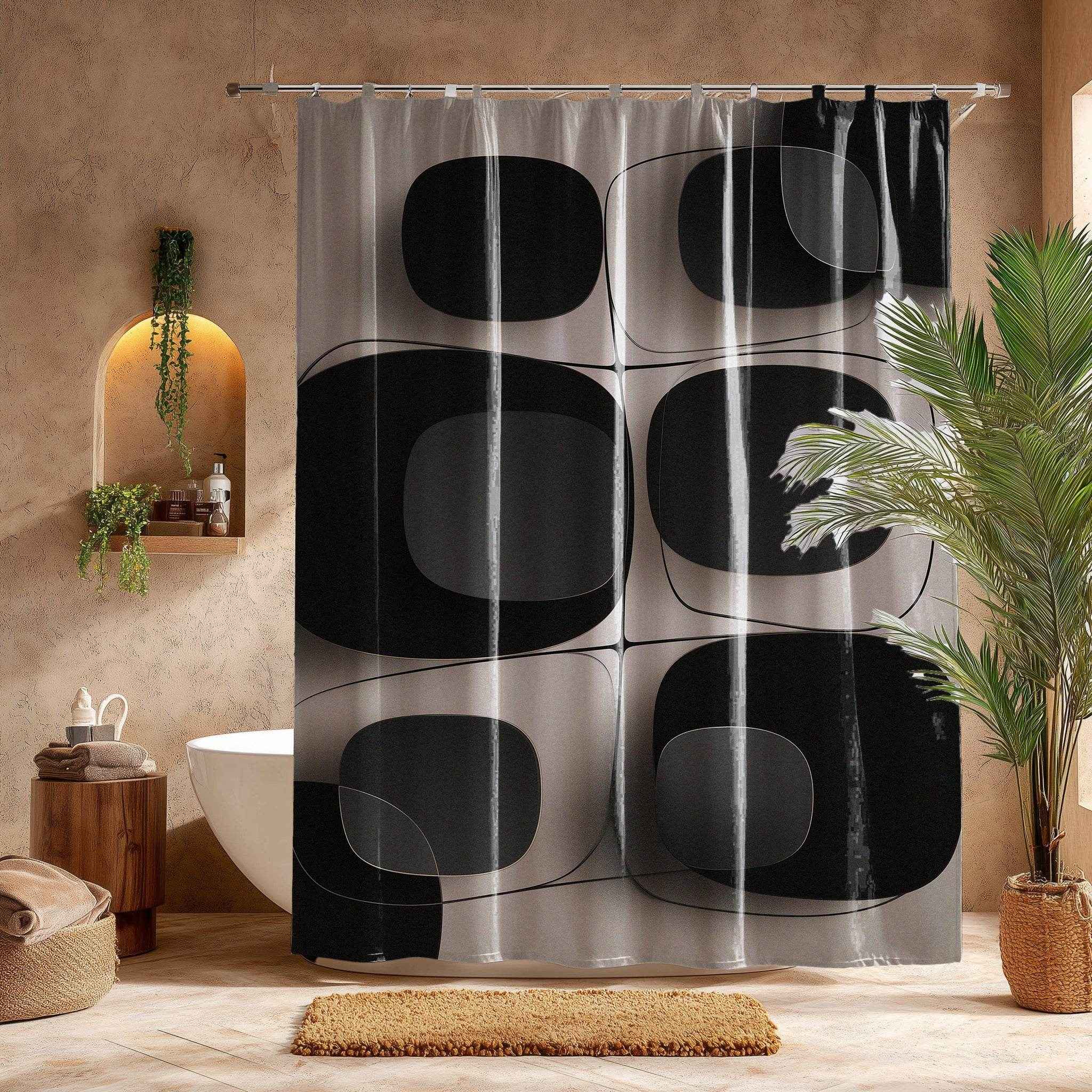 Modern Minimalist Shower Curtain, Chic Bathroom Decor, Boho Shower Curtain, Unique Home Accessory, Geometric Patterns