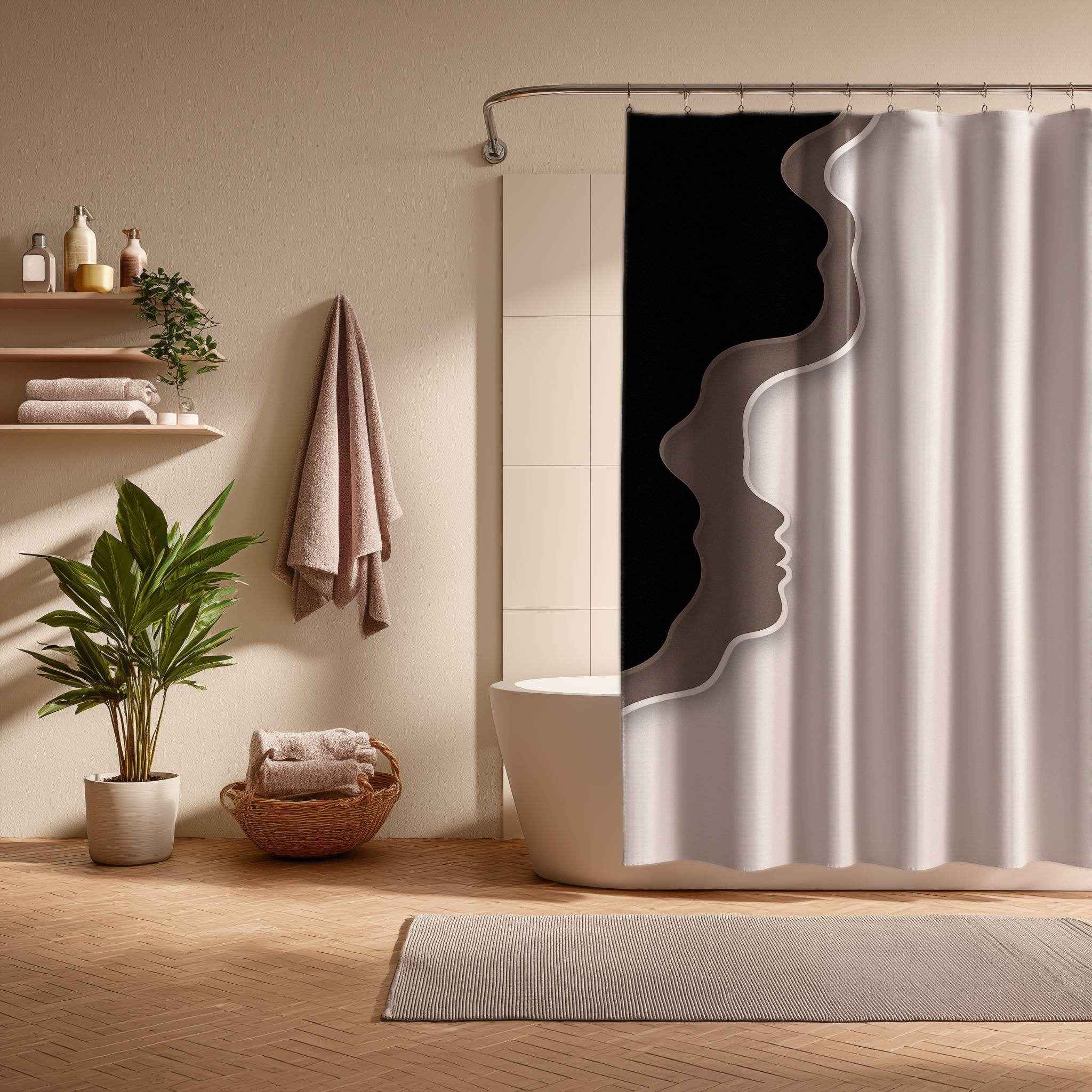 Elegant Dual-Tone Shower Curtain, Modern Bathroom Decor, Minimalist Home Accessory, Gift for Housewarming, Unique Bathroom Design