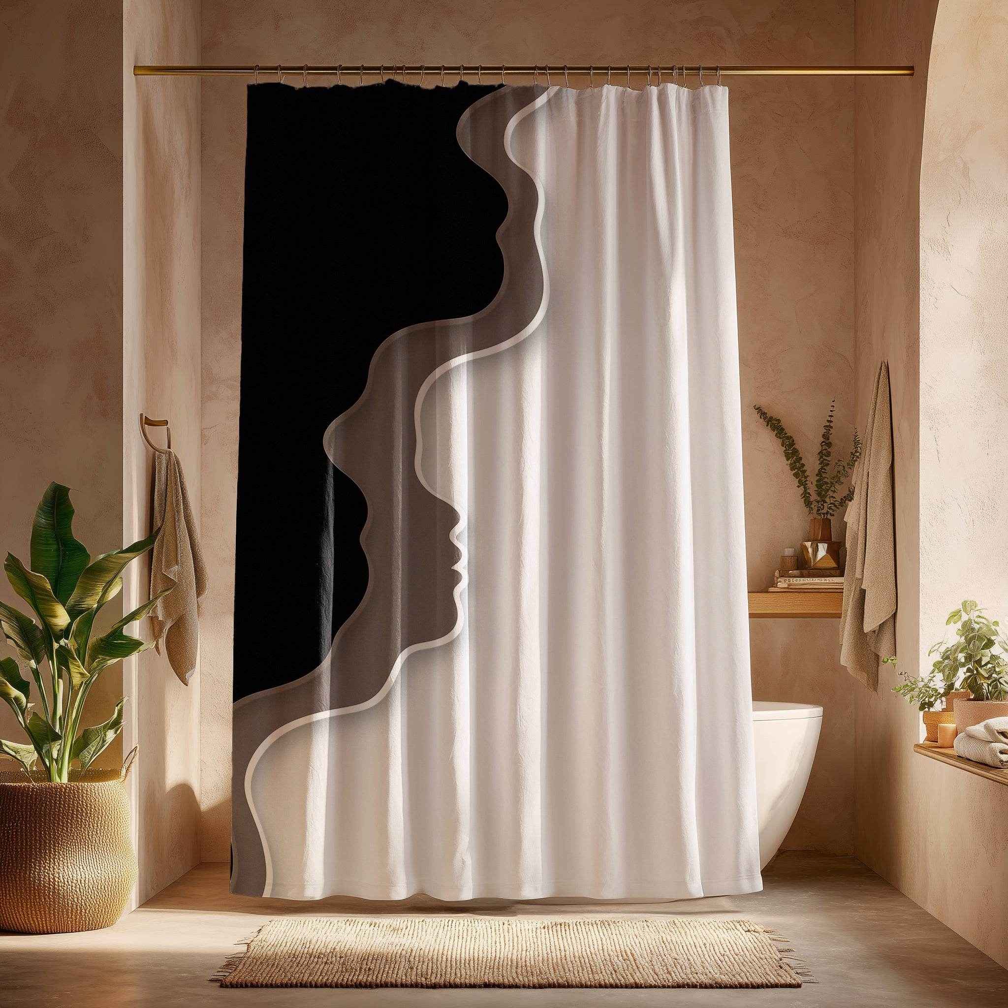 Elegant Dual-Tone Shower Curtain, Modern Bathroom Decor, Minimalist Home Accessory, Gift for Housewarming, Unique Bathroom Design