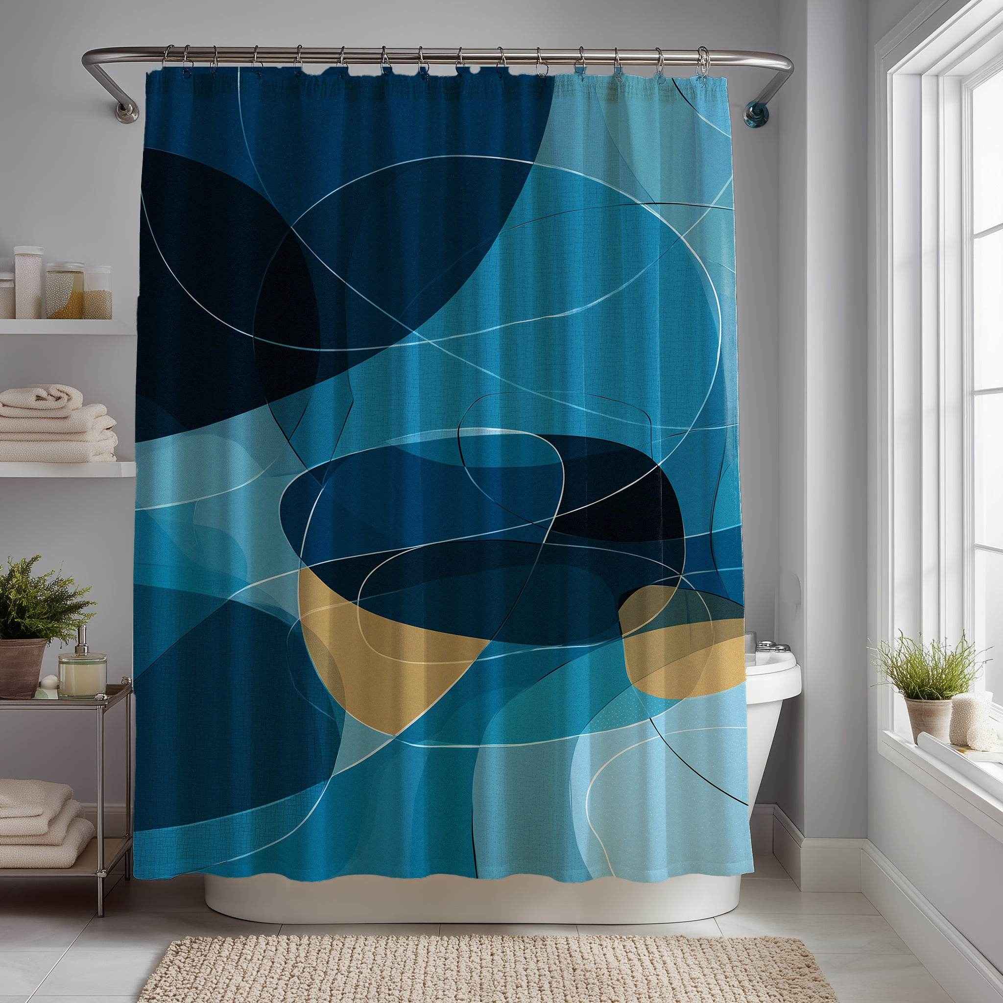 Abstract Blue Shower Curtain | Modern Bathroom Decor | Bohemian Style | Gift for Homeowners | Coastal Vibe | Minimalist Design