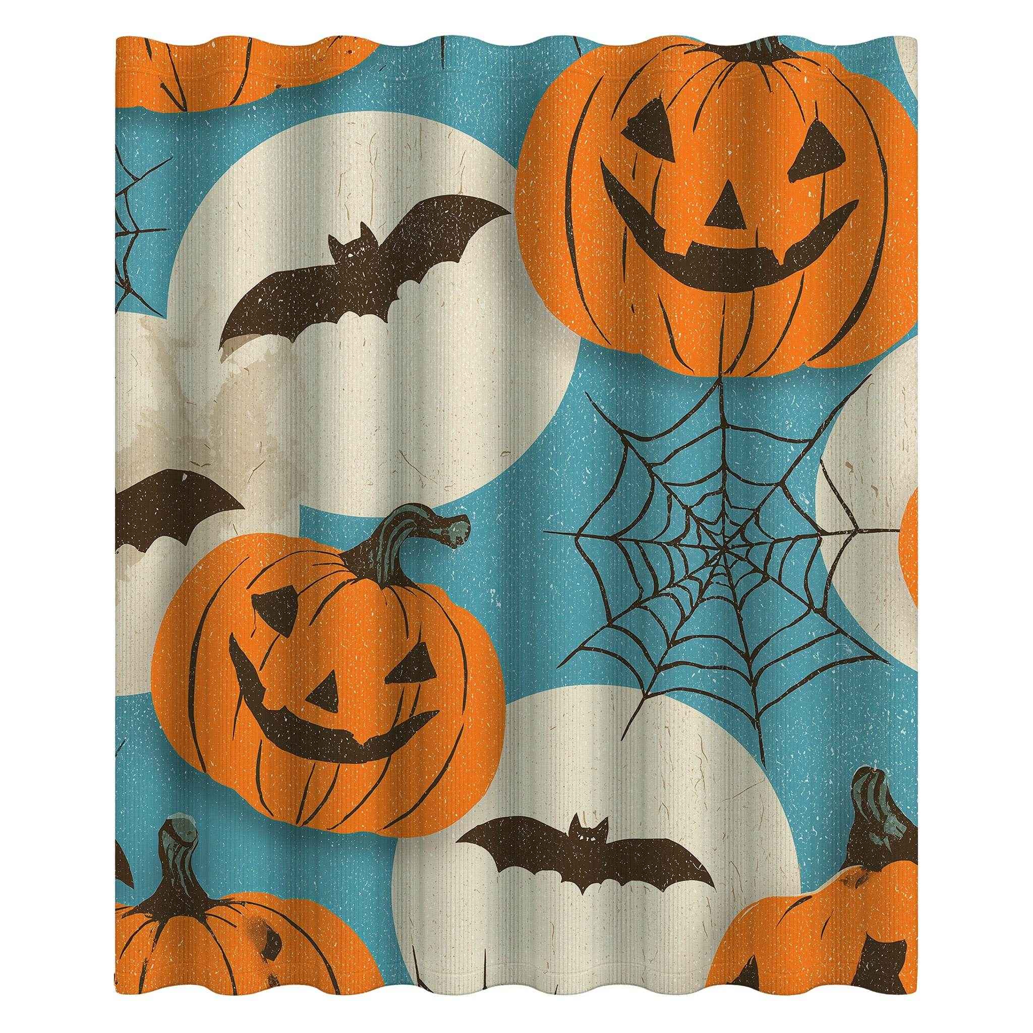 Halloween Bat and Pumpkin Shower Curtain, Spooky Bathroom Decor, Holiday Home Accent, Fall Festival Style, Unique Gift Idea