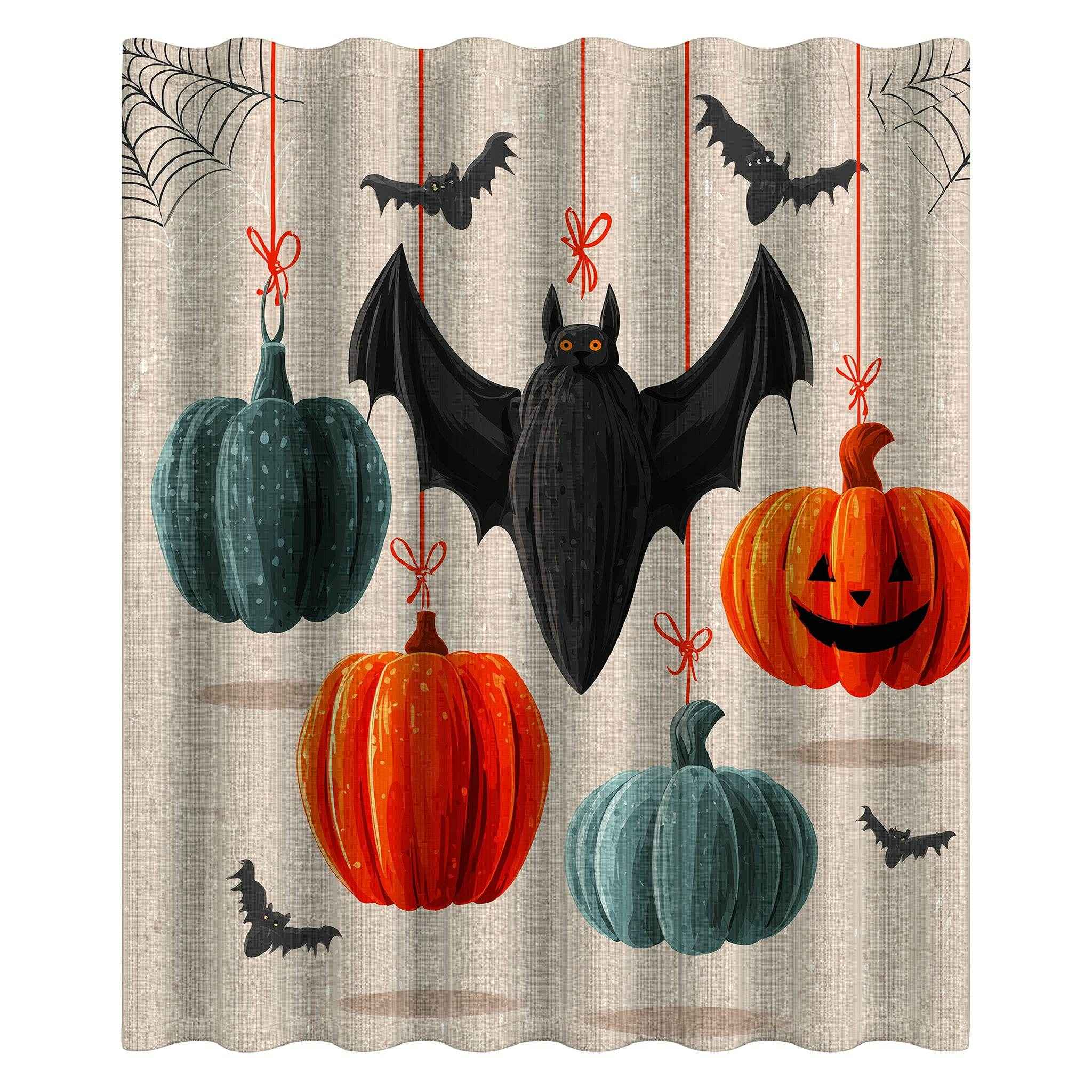 Spooky Halloween Shower Curtain, Autumn Decor, Bat and Pumpkin Design, Bathroom Décor, Fall Celebration, Haunted House
