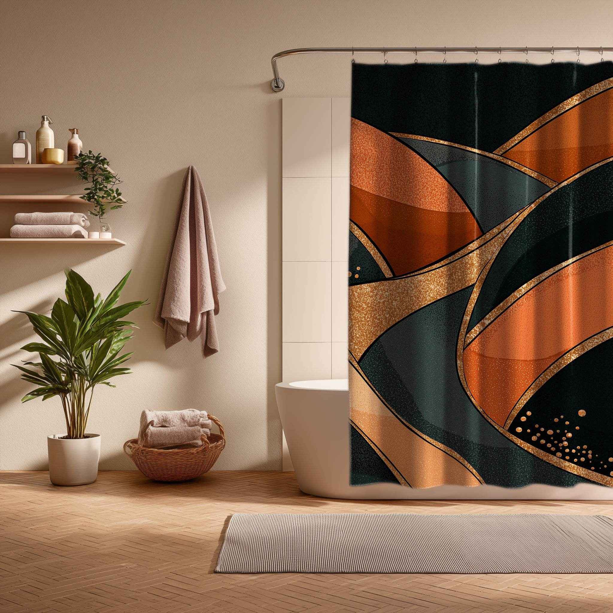 Stylish Abstract Shower Curtain, Modern Bathroom Decor, Boho Chic Waterproof Curtain, Geometric Wave Design, Gift for Home