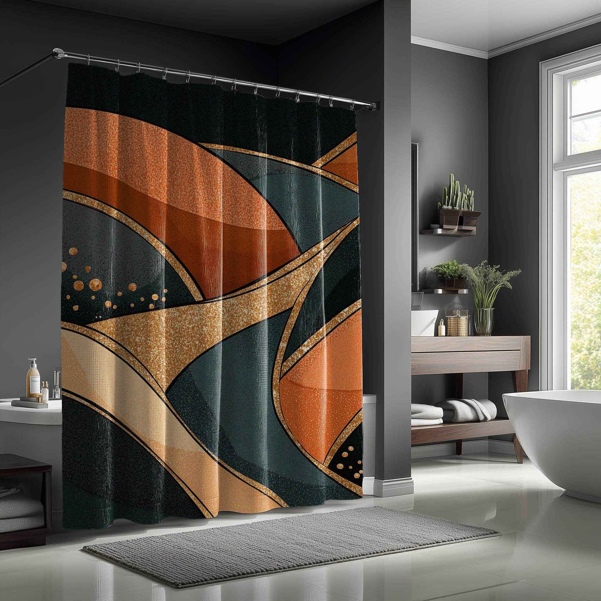 Stylish Abstract Shower Curtain, Modern Bathroom Decor, Boho Chic Waterproof Curtain, Geometric Wave Design, Gift for Home