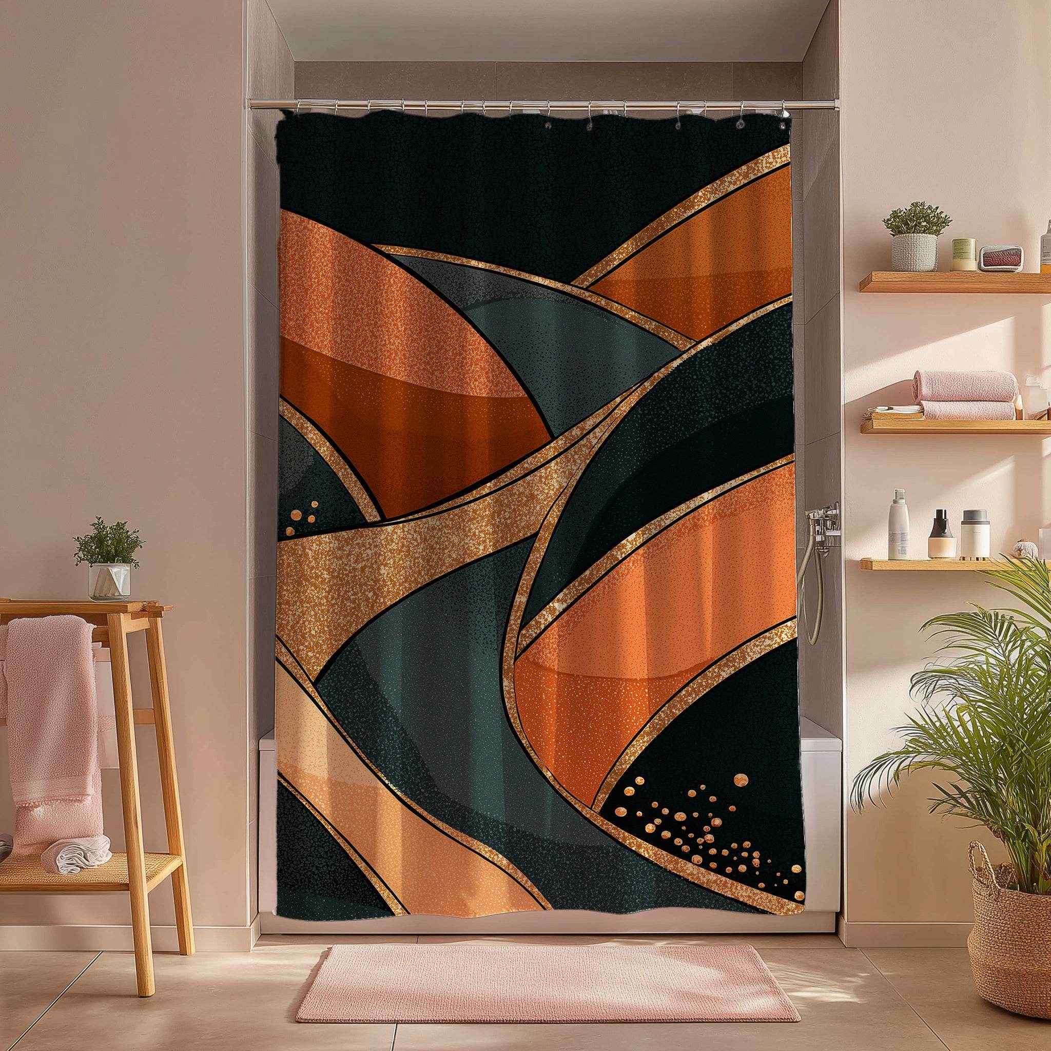 Stylish Abstract Shower Curtain, Modern Bathroom Decor, Boho Chic Waterproof Curtain, Geometric Wave Design, Gift for Home