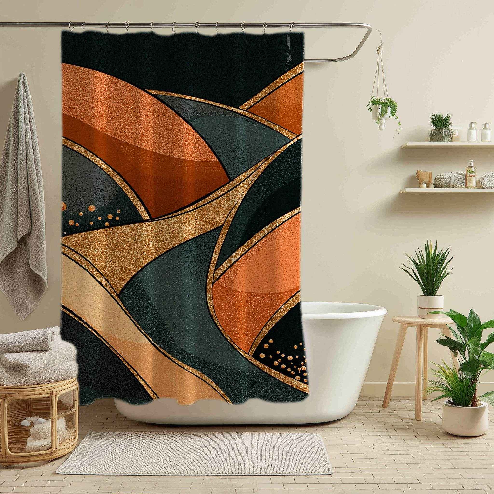 Stylish Abstract Shower Curtain, Modern Bathroom Decor, Boho Chic Waterproof Curtain, Geometric Wave Design, Gift for Home