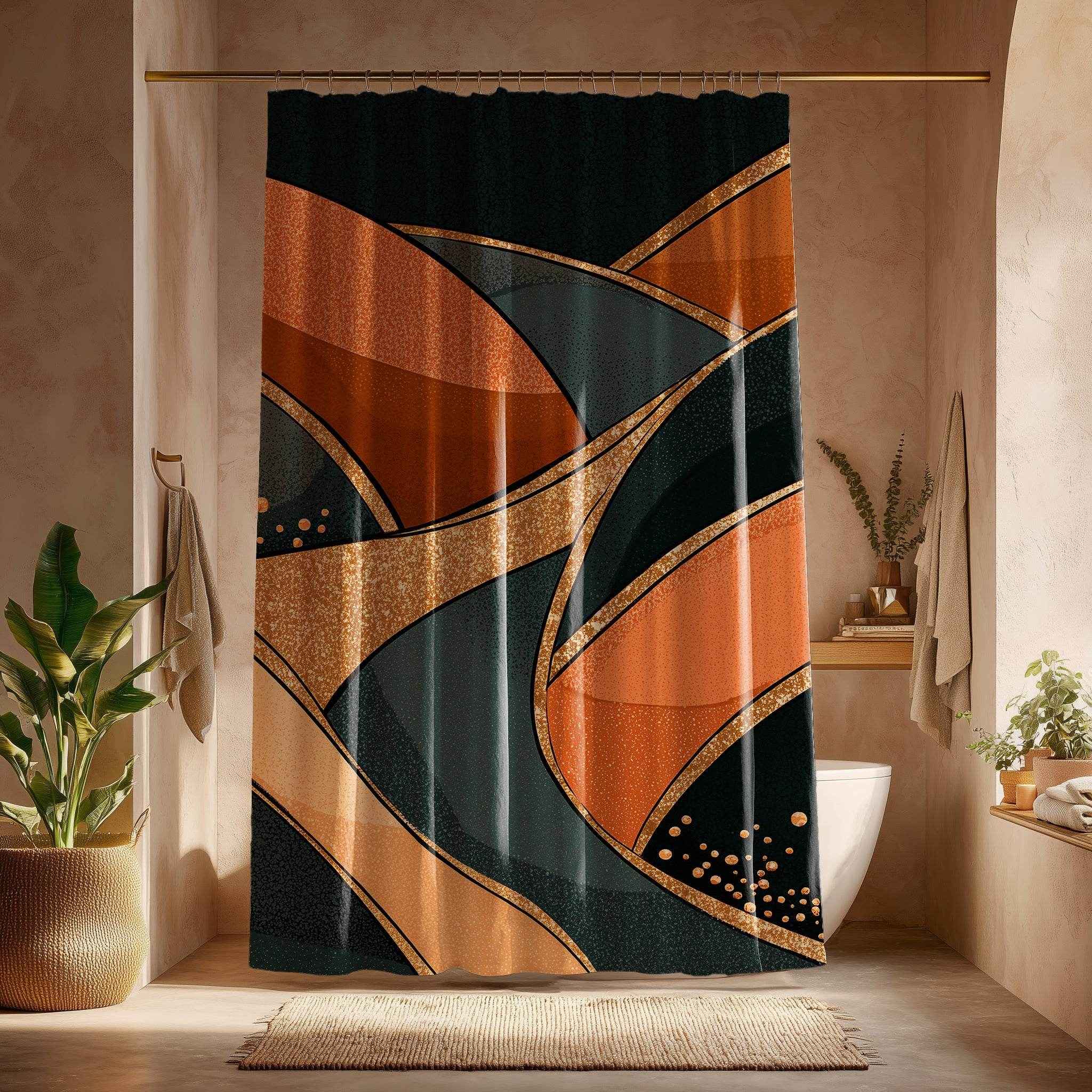 Stylish Abstract Shower Curtain, Modern Bathroom Decor, Boho Chic Waterproof Curtain, Geometric Wave Design, Gift for Home
