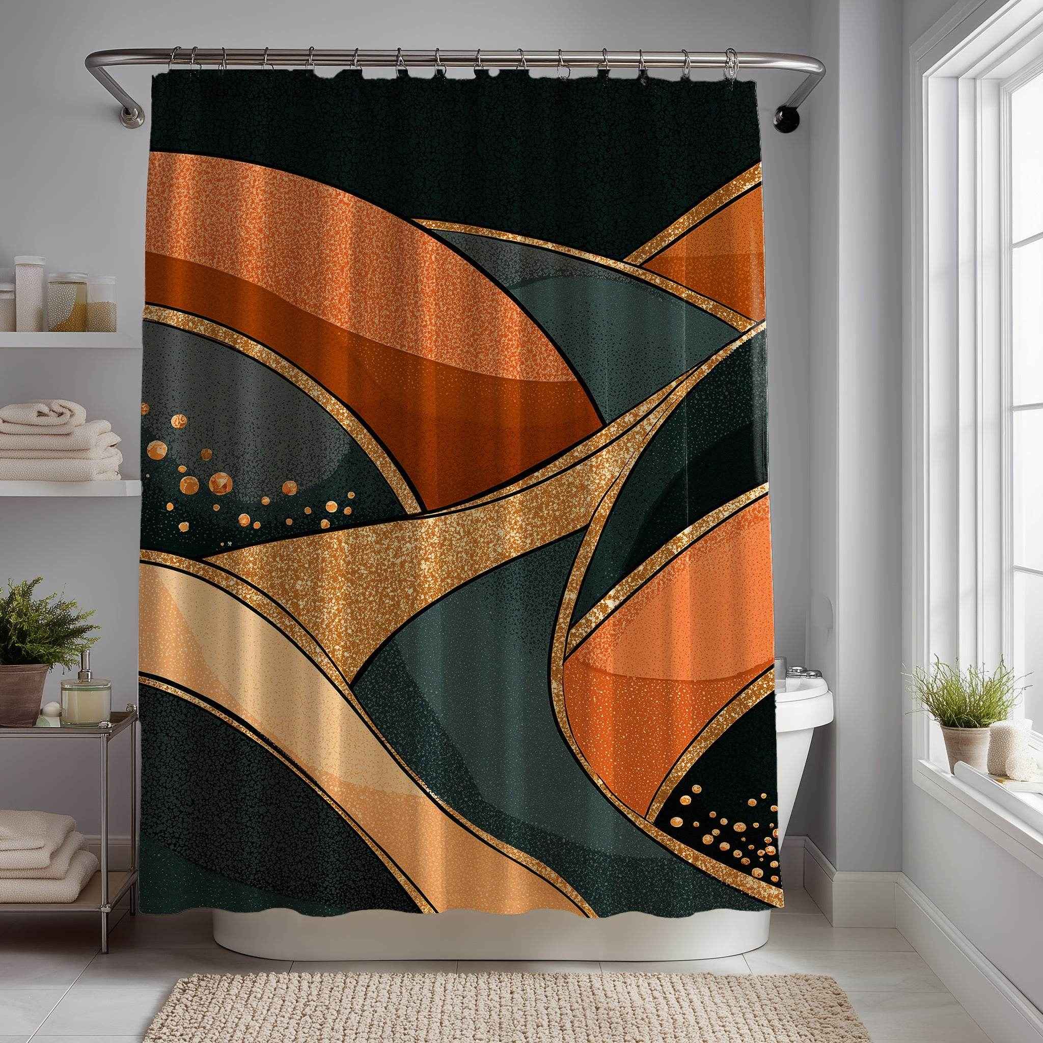 Stylish Abstract Shower Curtain, Modern Bathroom Decor, Boho Chic Waterproof Curtain, Geometric Wave Design, Gift for Home