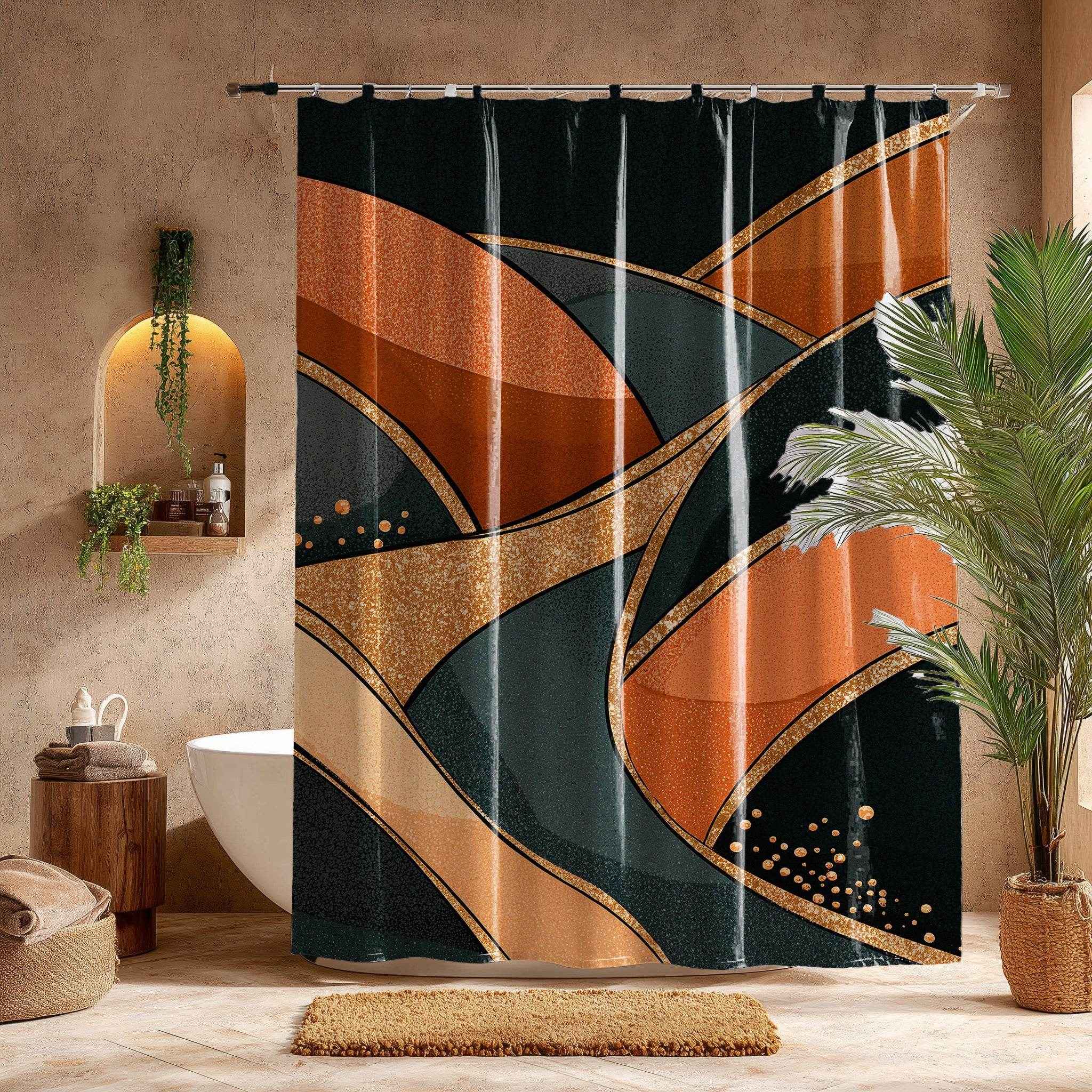 Stylish Abstract Shower Curtain, Modern Bathroom Decor, Boho Chic Waterproof Curtain, Geometric Wave Design, Gift for Home