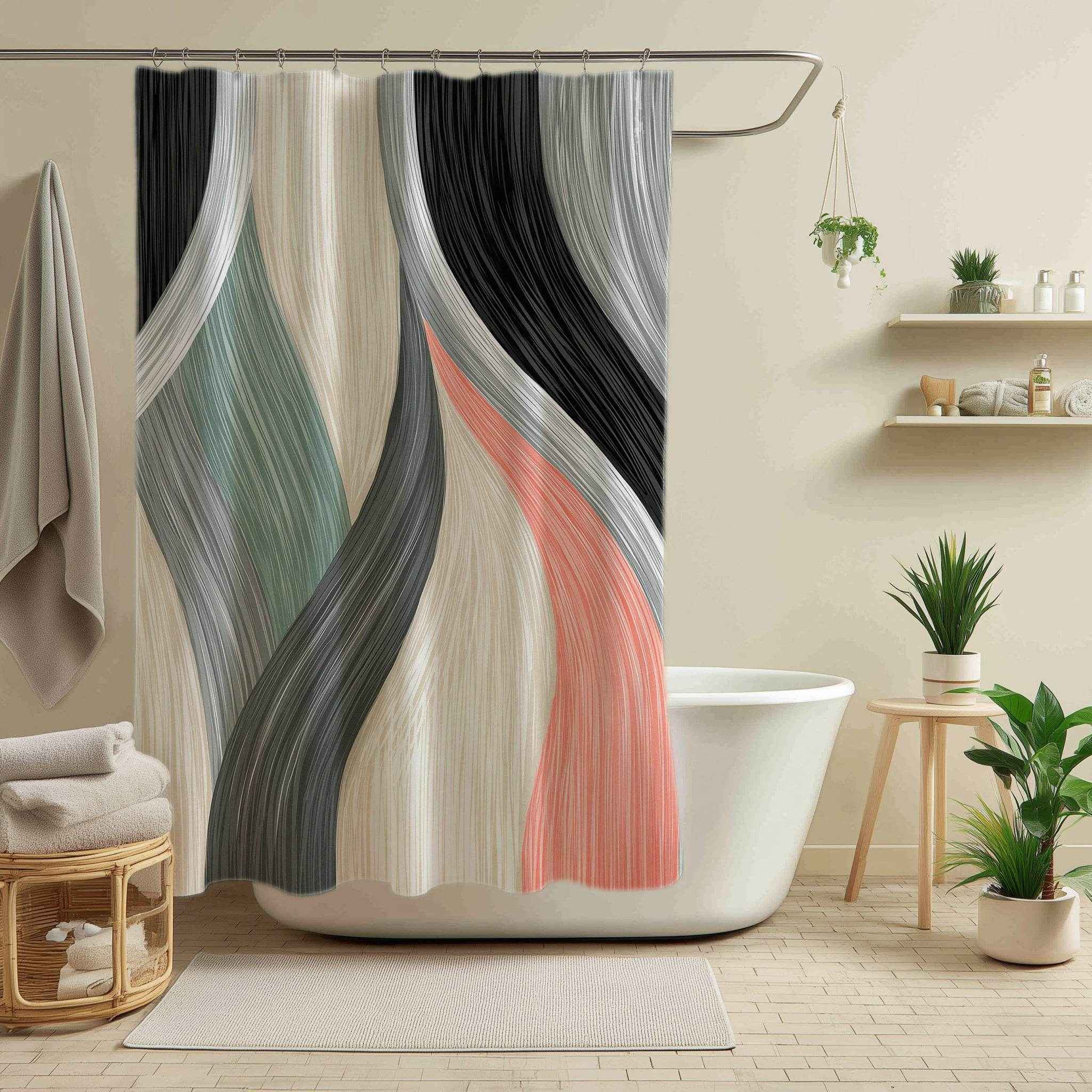 Modern Abstract Shower Curtain, Boho Bathroom Decor, Colorful Wave Design, Stylish Home Textile, Unique Gift Idea
