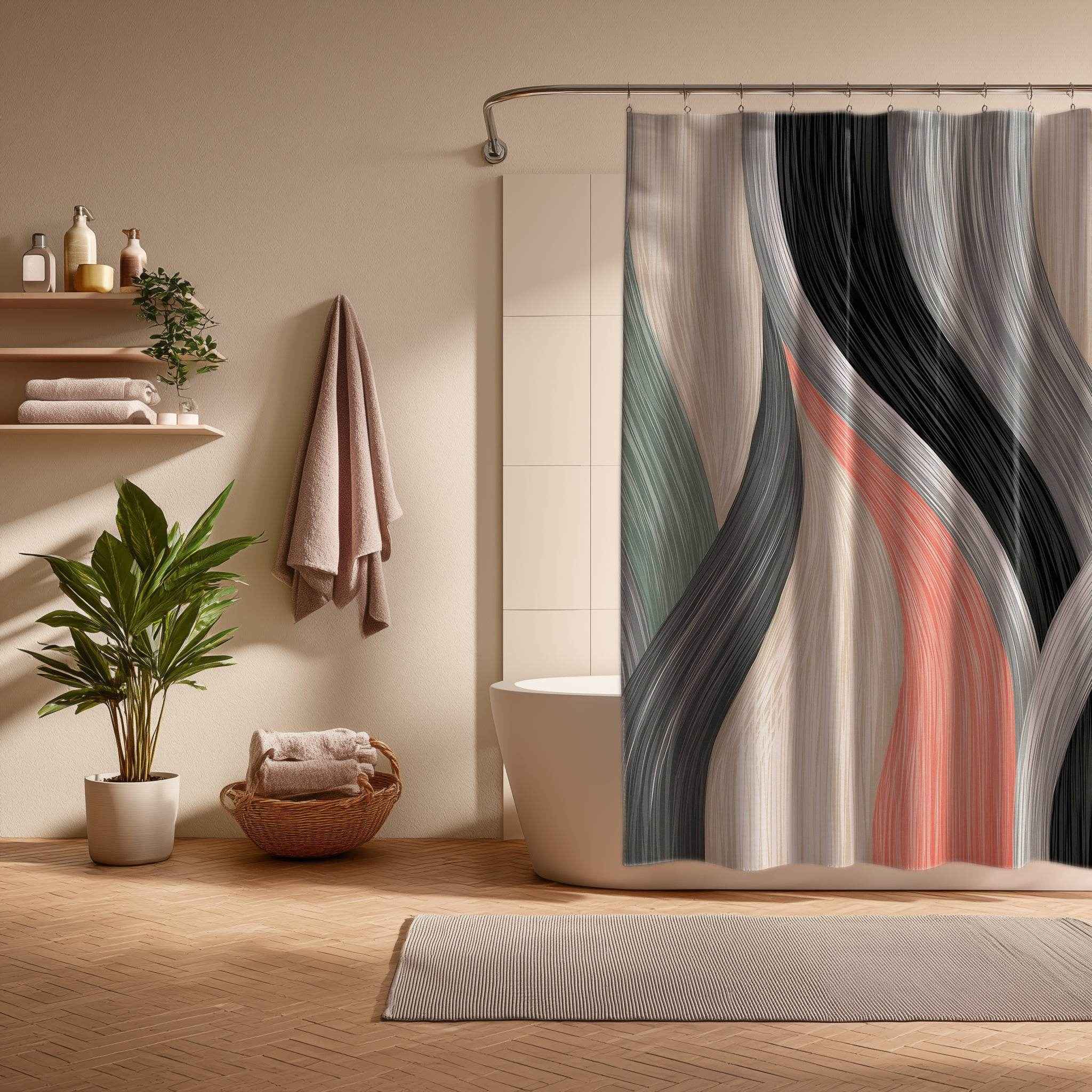 Modern Abstract Shower Curtain, Boho Bathroom Decor, Colorful Wave Design, Stylish Home Textile, Unique Gift Idea