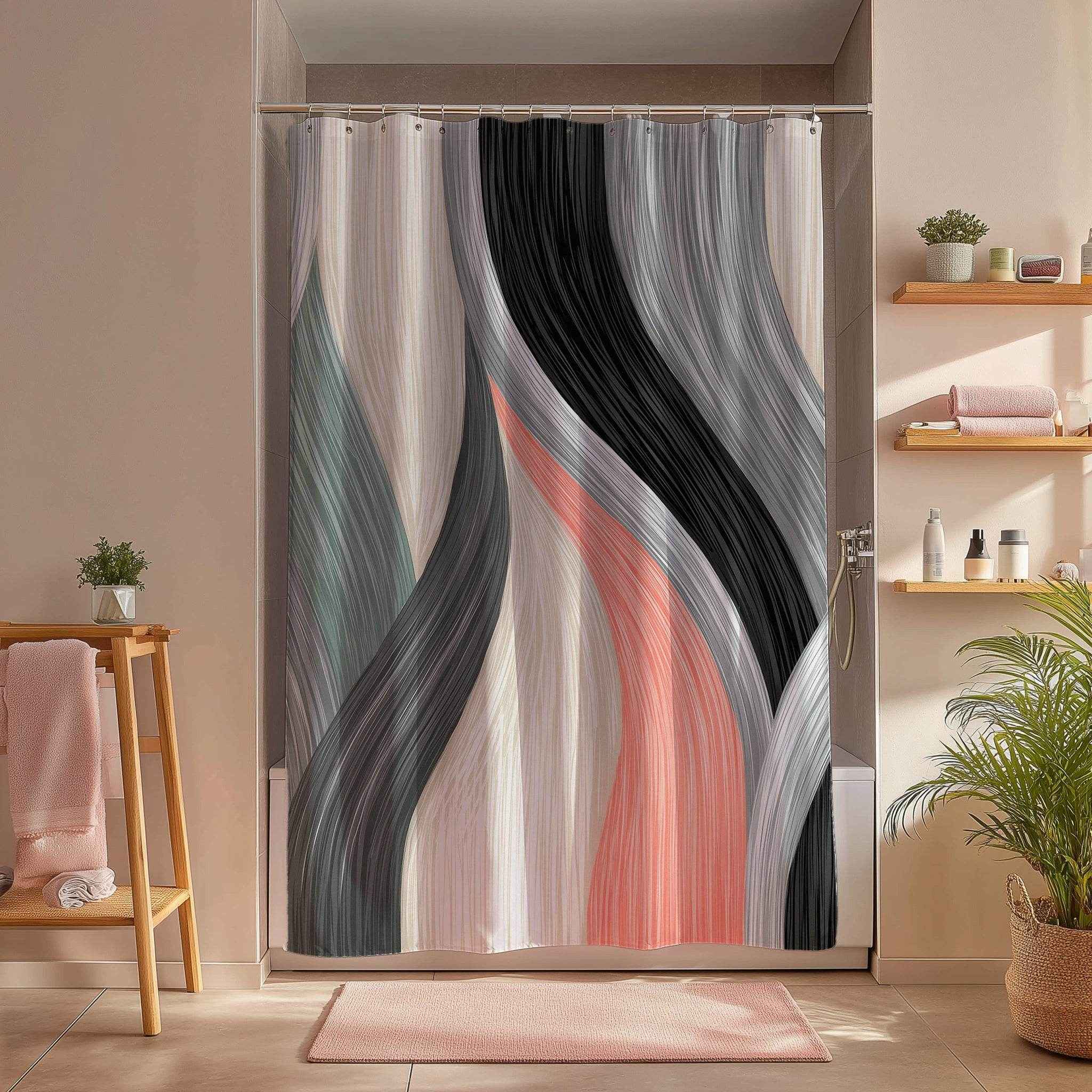 Modern Abstract Shower Curtain, Boho Bathroom Decor, Colorful Wave Design, Stylish Home Textile, Unique Gift Idea