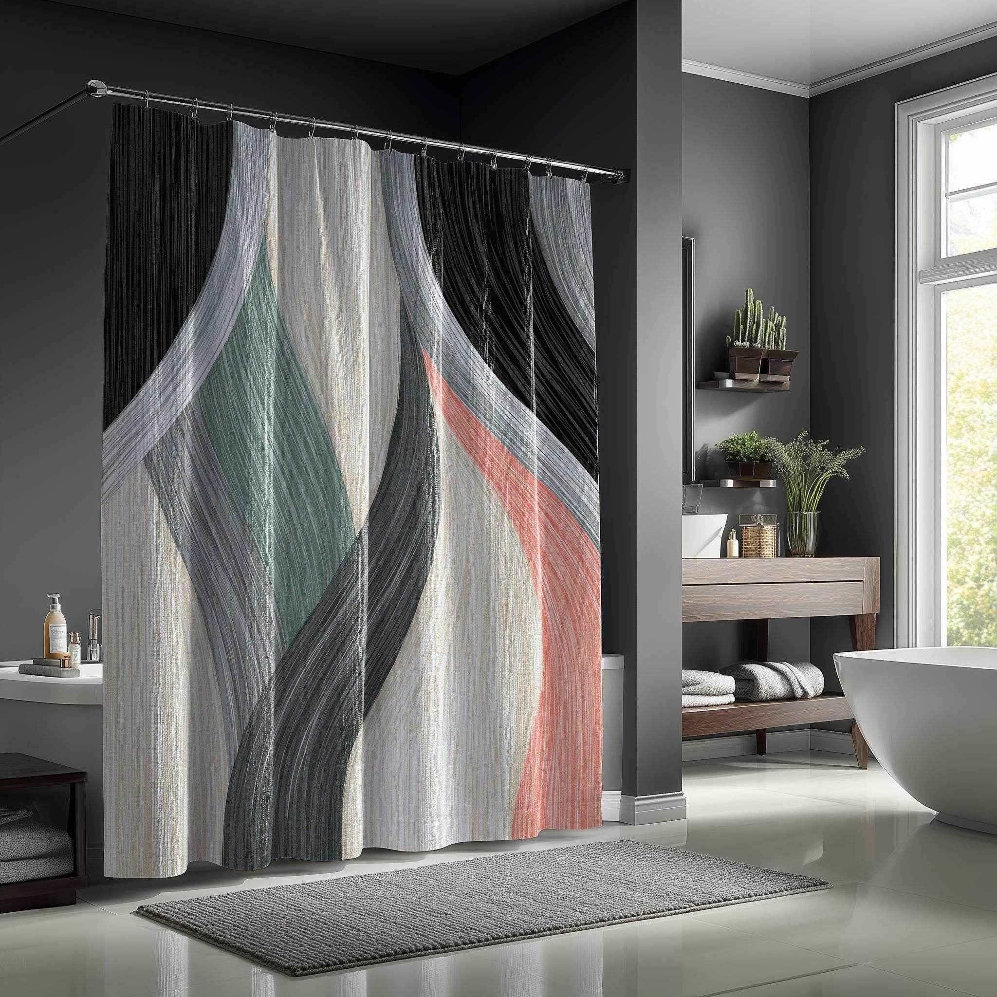 Modern Abstract Shower Curtain, Boho Bathroom Decor, Colorful Wave Design, Stylish Home Textile, Unique Gift Idea