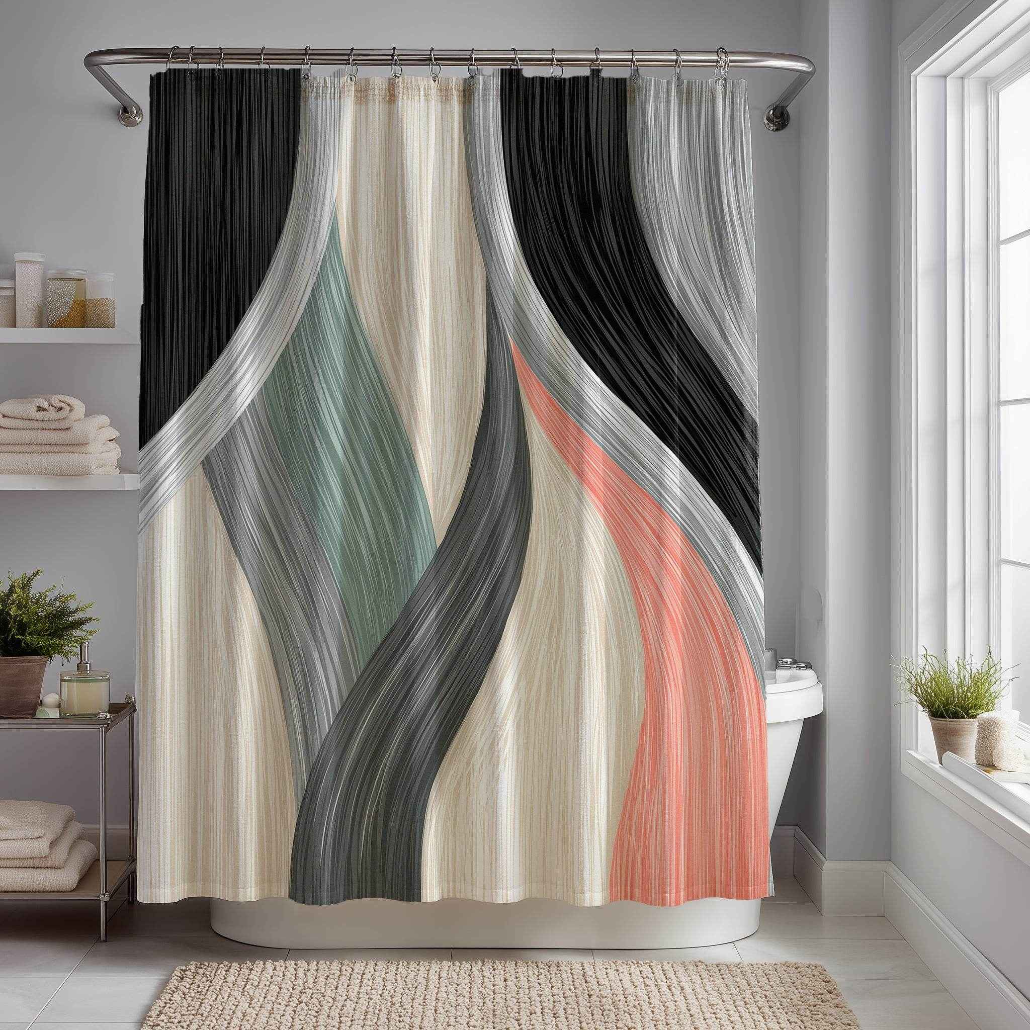 Modern Abstract Shower Curtain, Boho Bathroom Decor, Colorful Wave Design, Stylish Home Textile, Unique Gift Idea