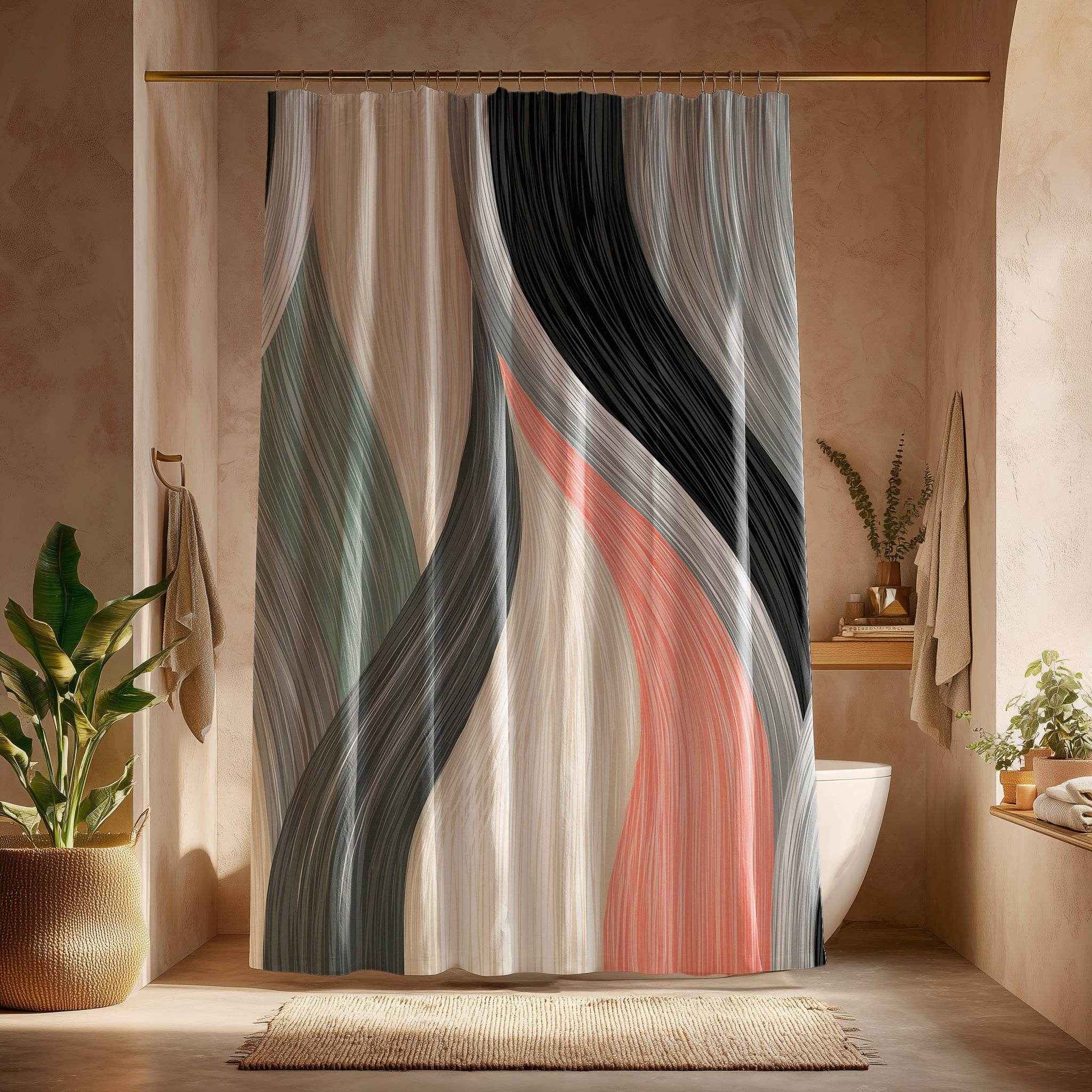 Modern Abstract Shower Curtain, Boho Bathroom Decor, Colorful Wave Design, Stylish Home Textile, Unique Gift Idea