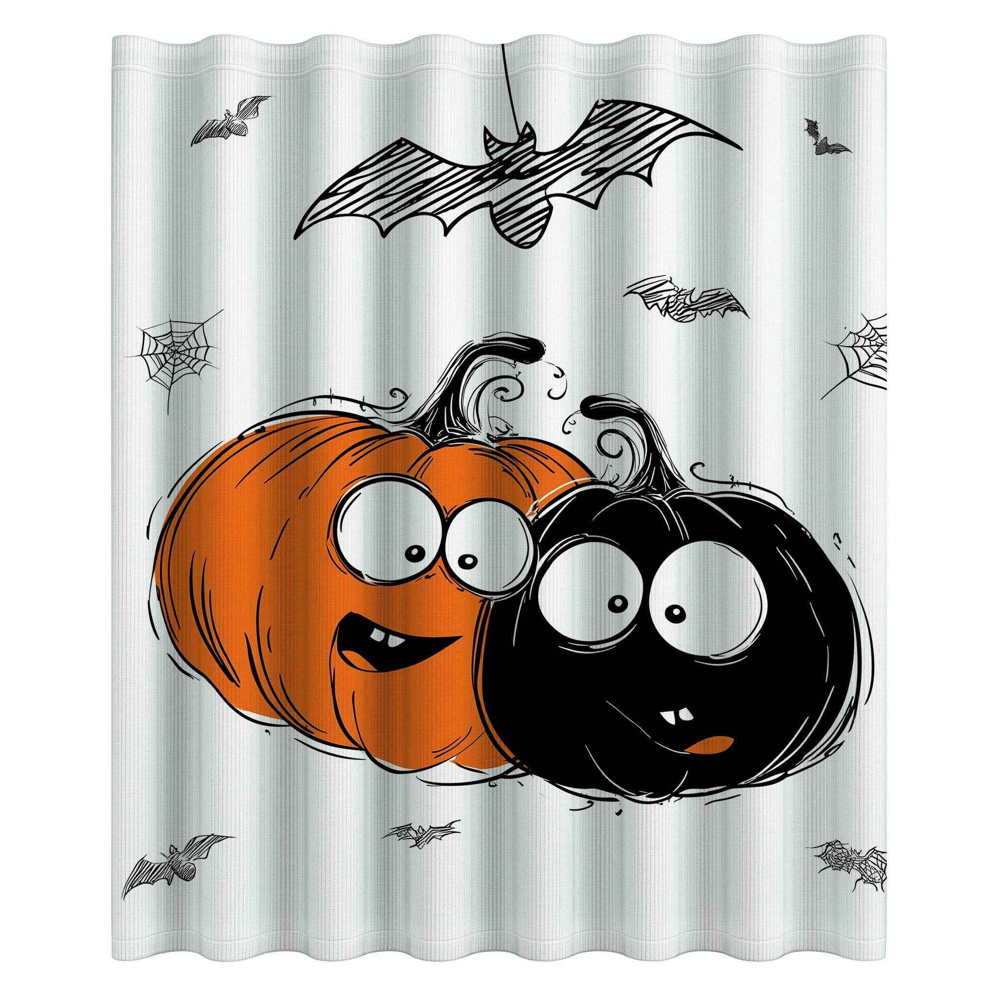 Halloween Themed Shower Curtain, Cute Pumpkin and Bat Decor, Spooky Bathroom Accessory, Fall Holiday Gift, Autumn Home Decor