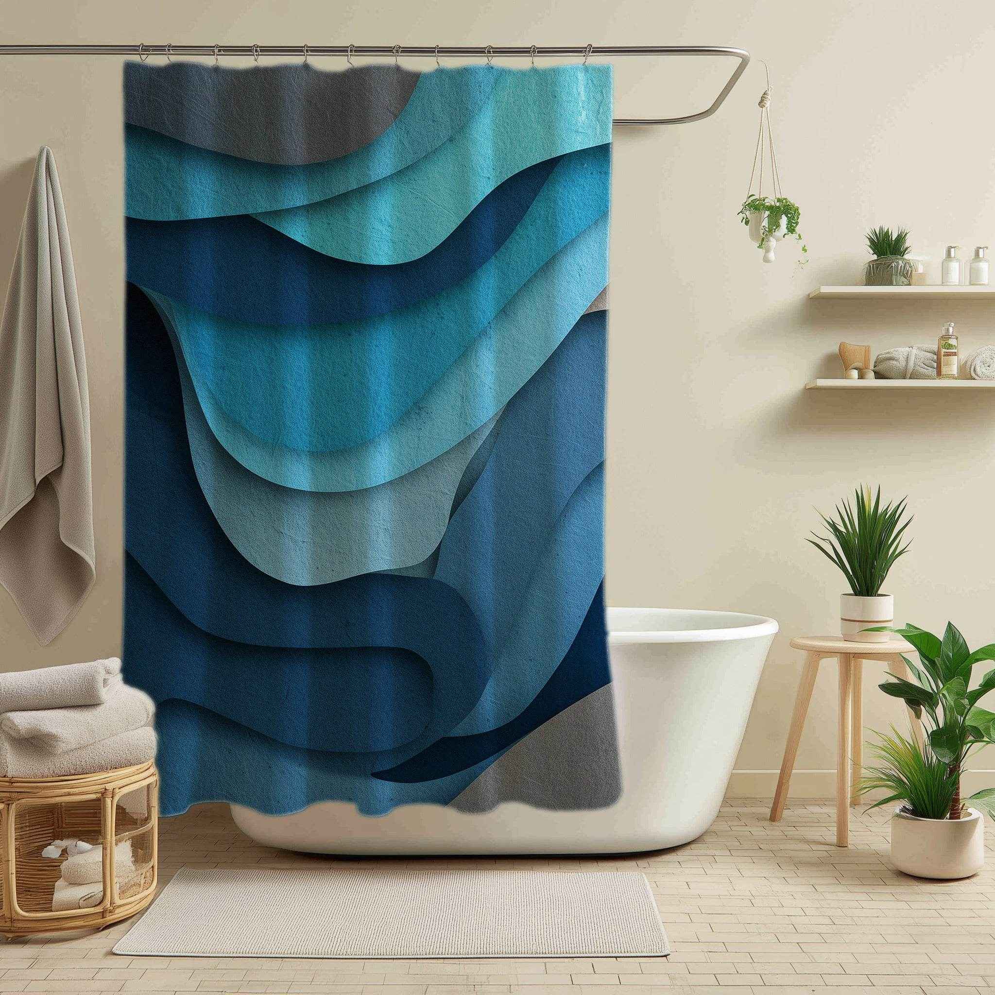 Abstract Ocean Wave Shower Curtains, Nautical Bathroom Decor, Modern Home Accents, Beach House Accessories, Gift for Ocean Lovers