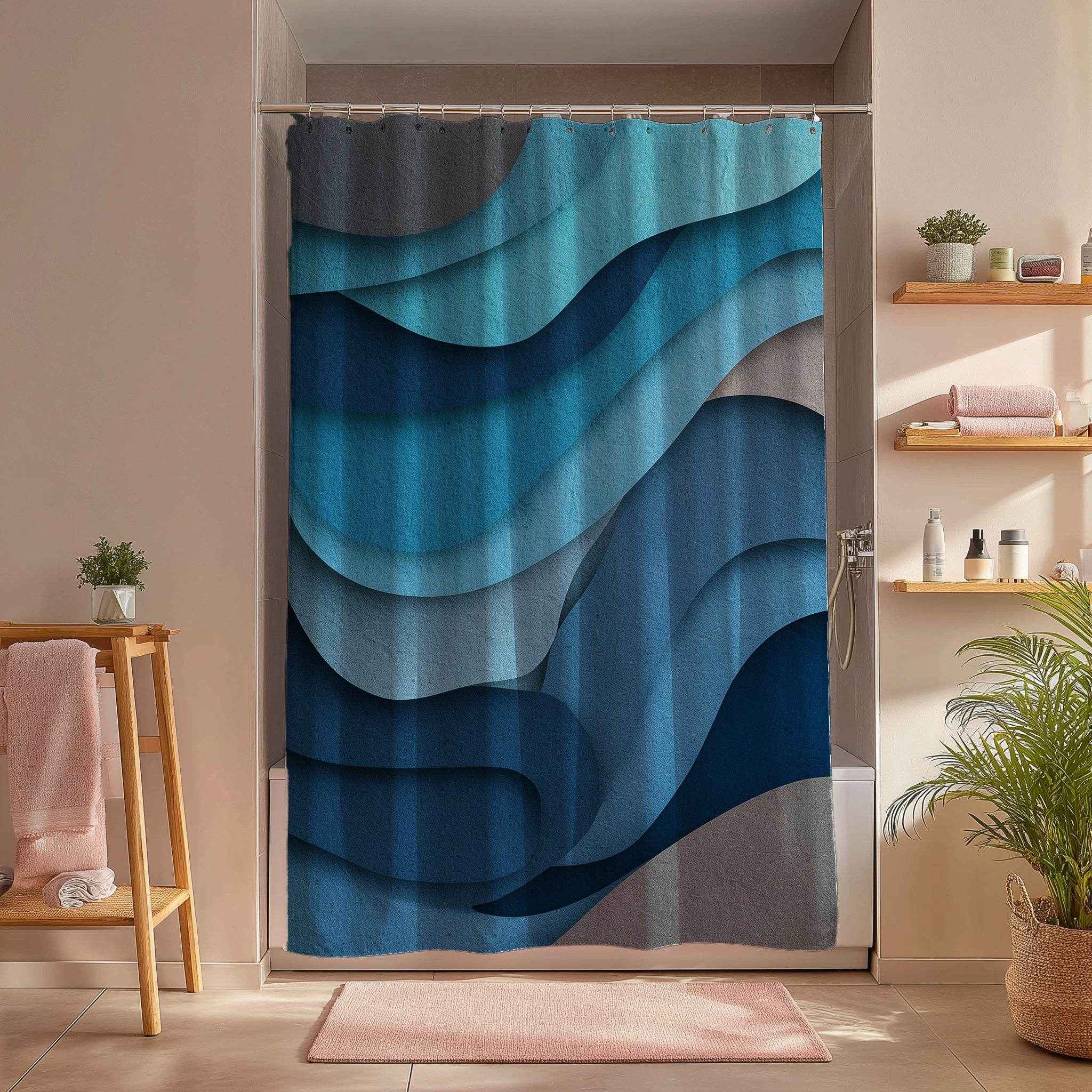 Abstract Ocean Wave Shower Curtains, Nautical Bathroom Decor, Modern Home Accents, Beach House Accessories, Gift for Ocean Lovers