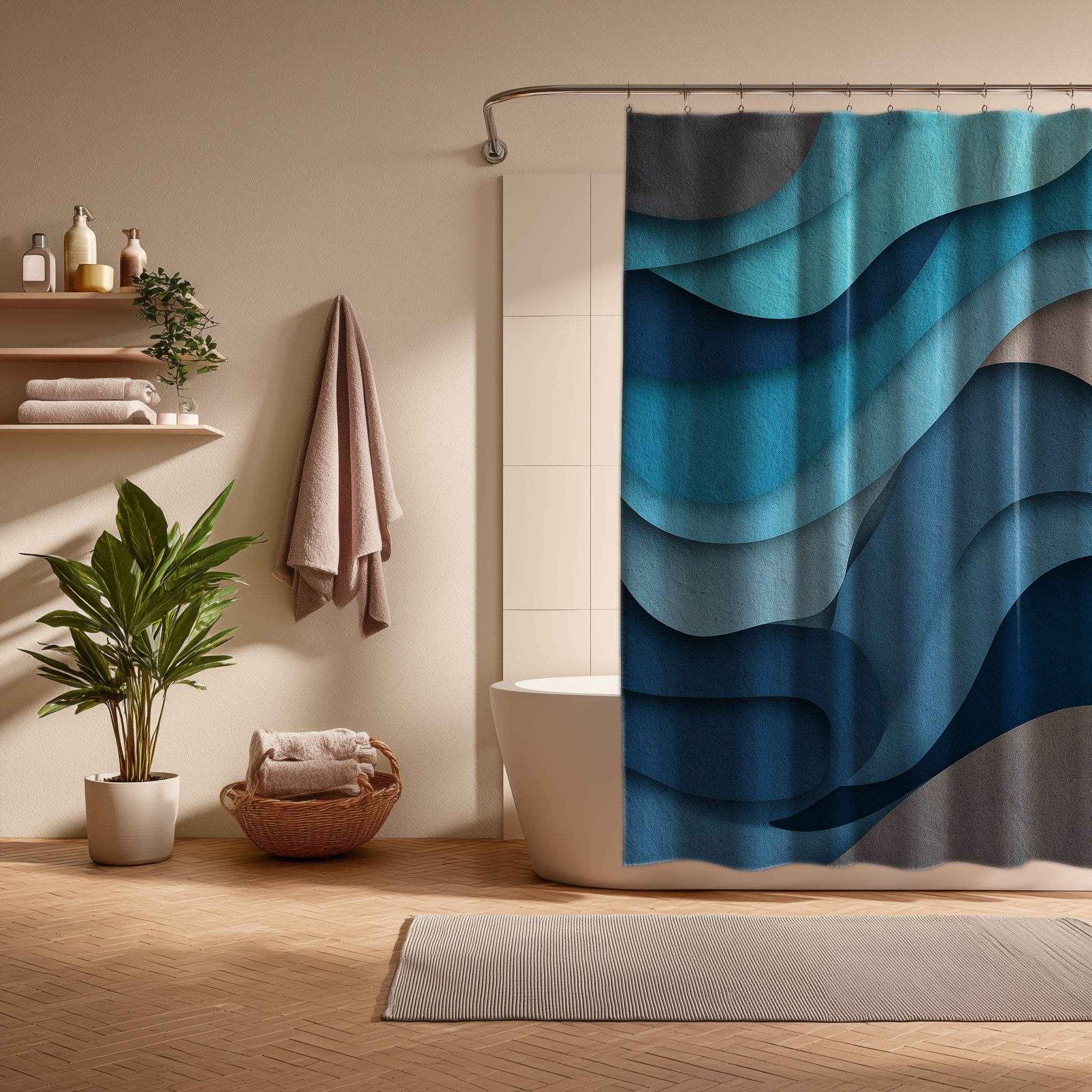 Abstract Ocean Wave Shower Curtains, Nautical Bathroom Decor, Modern Home Accents, Beach House Accessories, Gift for Ocean Lovers