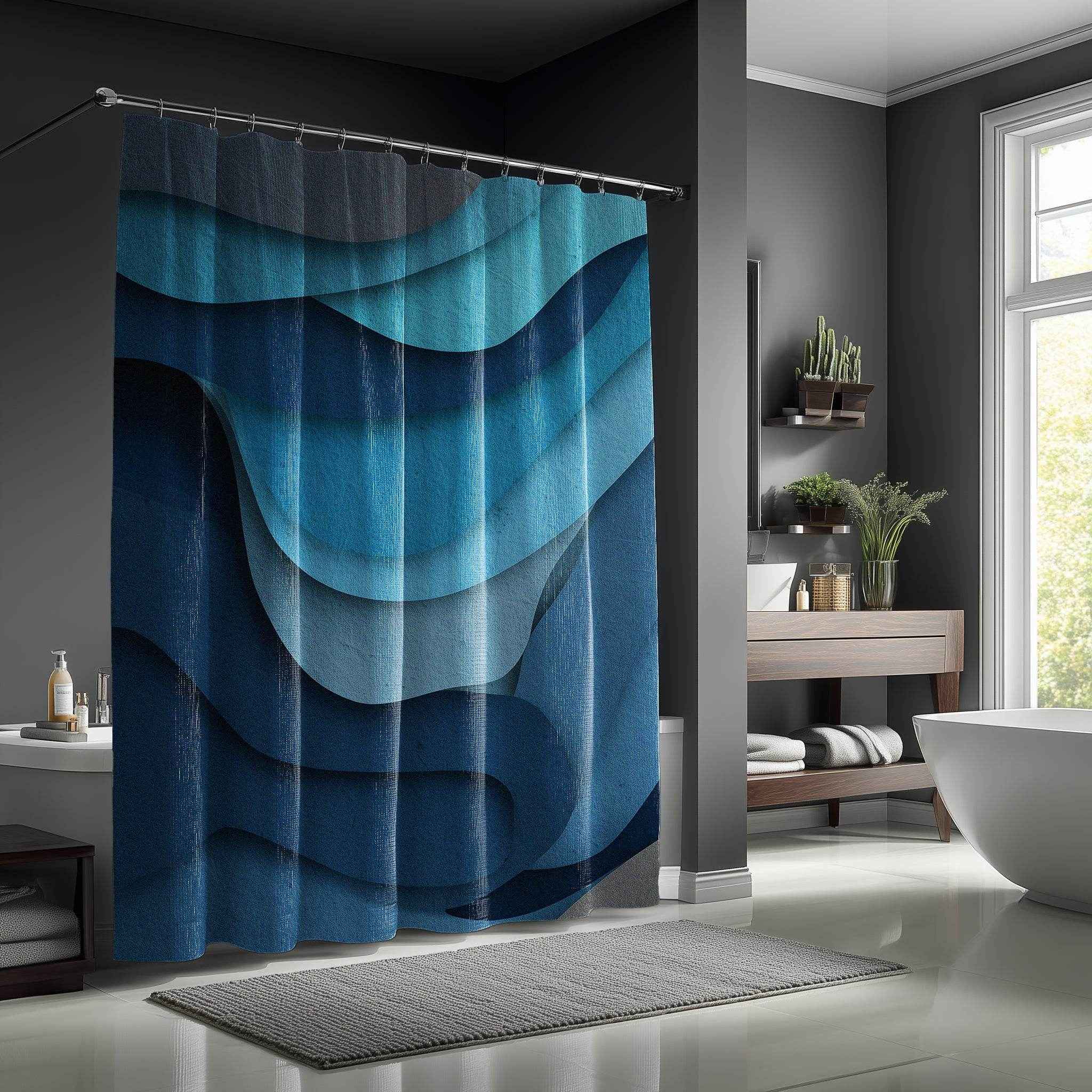 Abstract Ocean Wave Shower Curtains, Nautical Bathroom Decor, Modern Home Accents, Beach House Accessories, Gift for Ocean Lovers