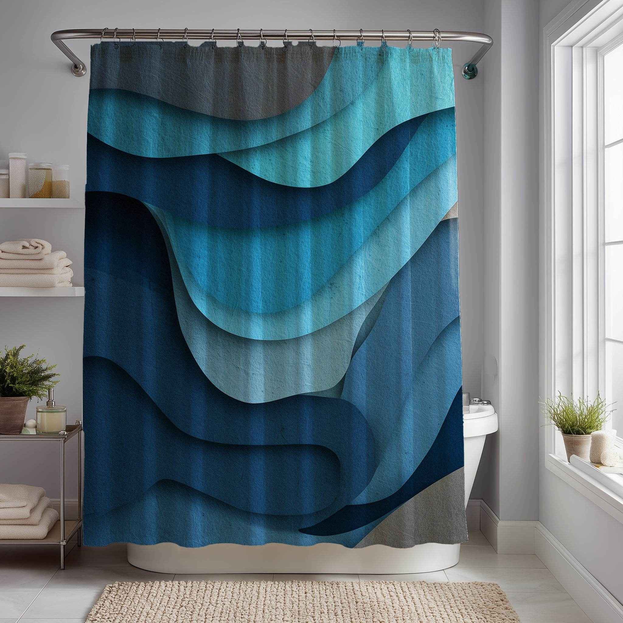 Abstract Ocean Wave Shower Curtains, Nautical Bathroom Decor, Modern Home Accents, Beach House Accessories, Gift for Ocean Lovers