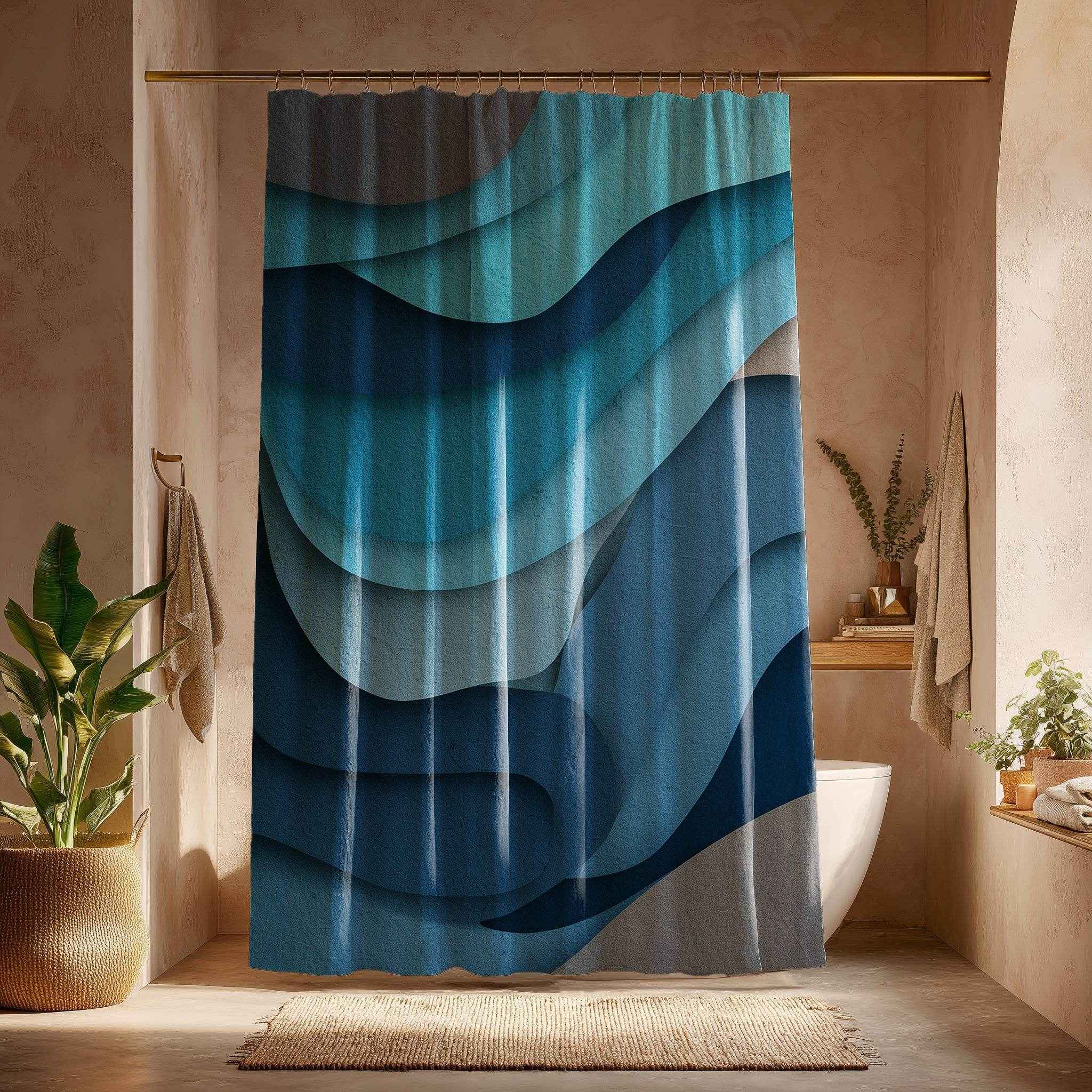 Abstract Ocean Wave Shower Curtains, Nautical Bathroom Decor, Modern Home Accents, Beach House Accessories, Gift for Ocean Lovers