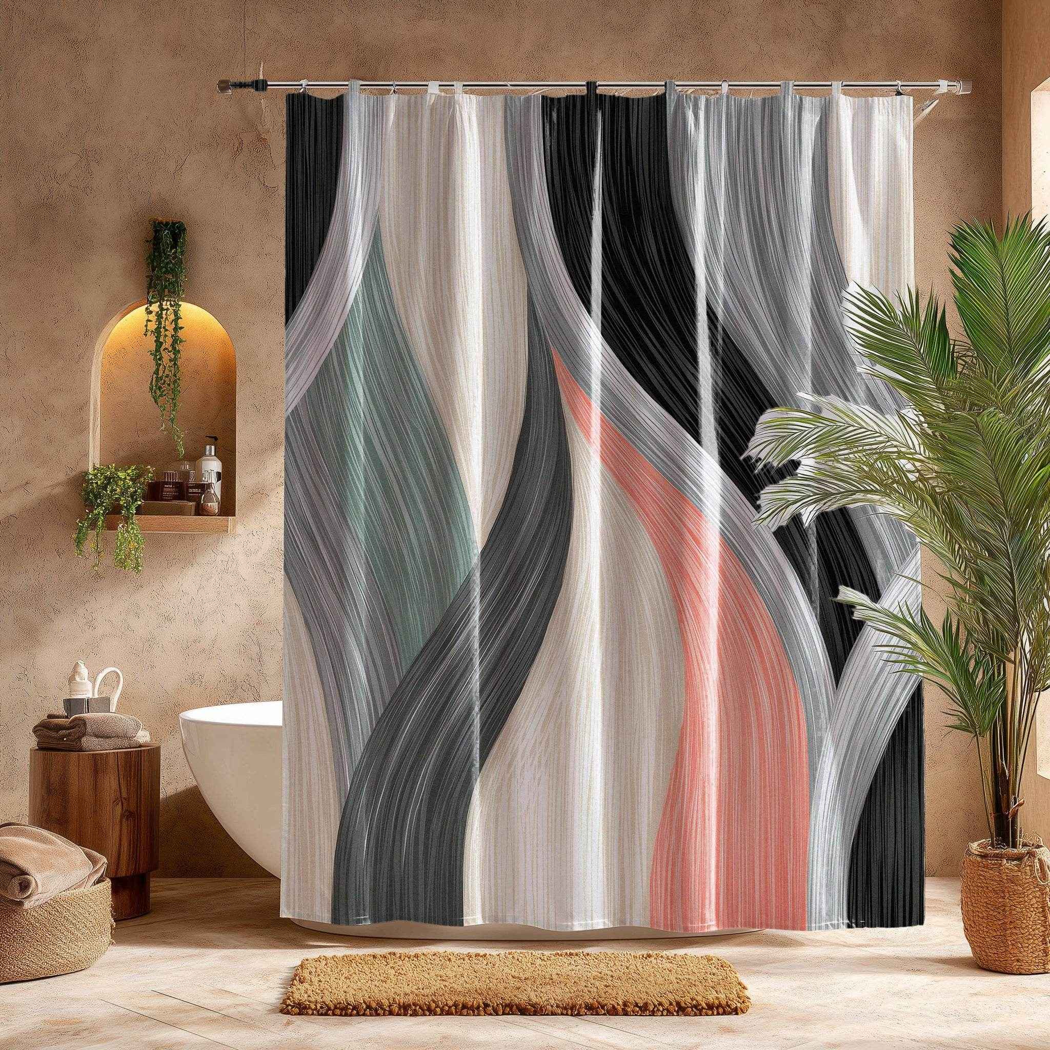 Modern Abstract Shower Curtain, Boho Bathroom Decor, Colorful Wave Design, Stylish Home Textile, Unique Gift Idea