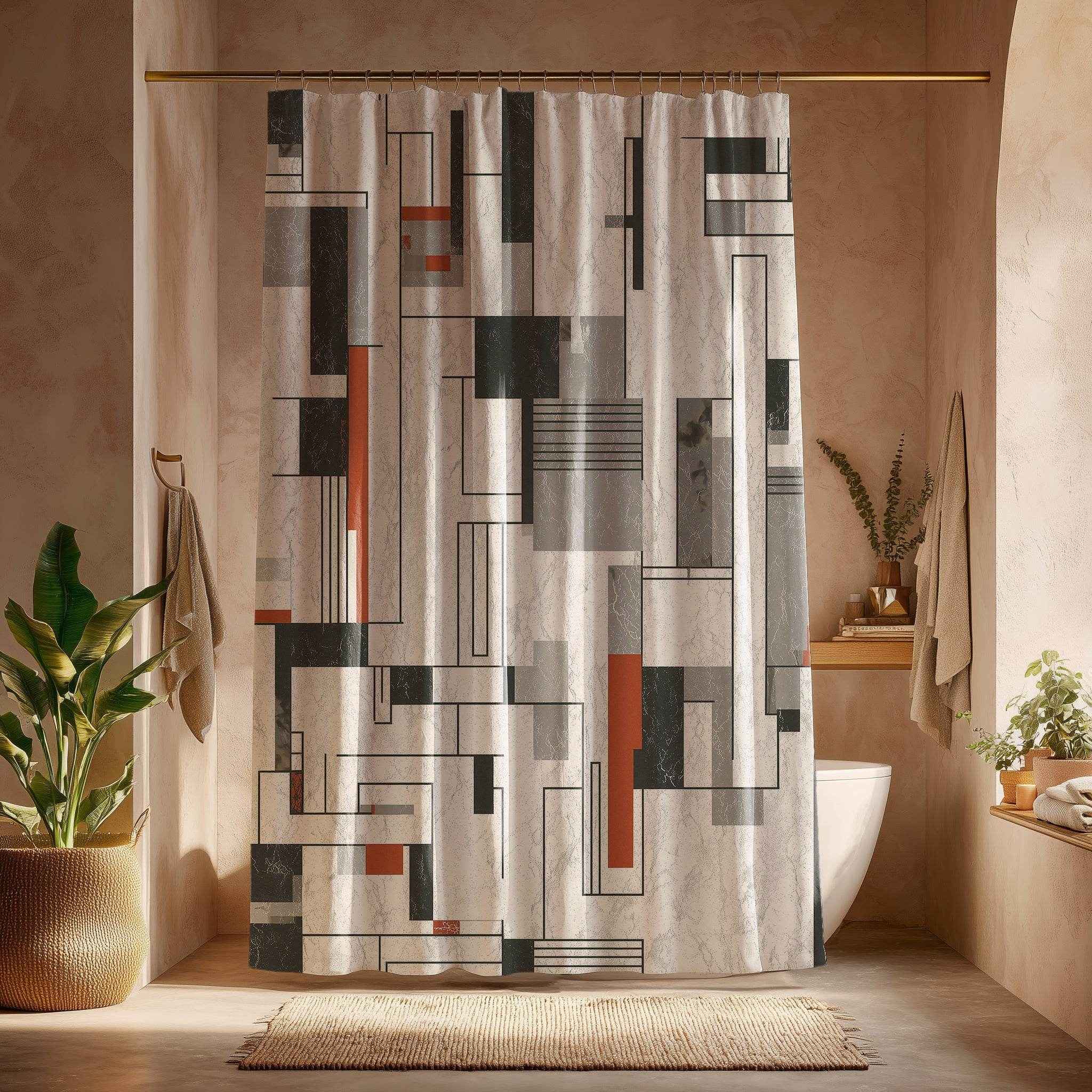 Modern Geometric Shower Curtains, Contemporary Bathroom Decor, Stylish Home Upgrade, Unique Gift for Housewarming, Trendy Bathroom Accessory