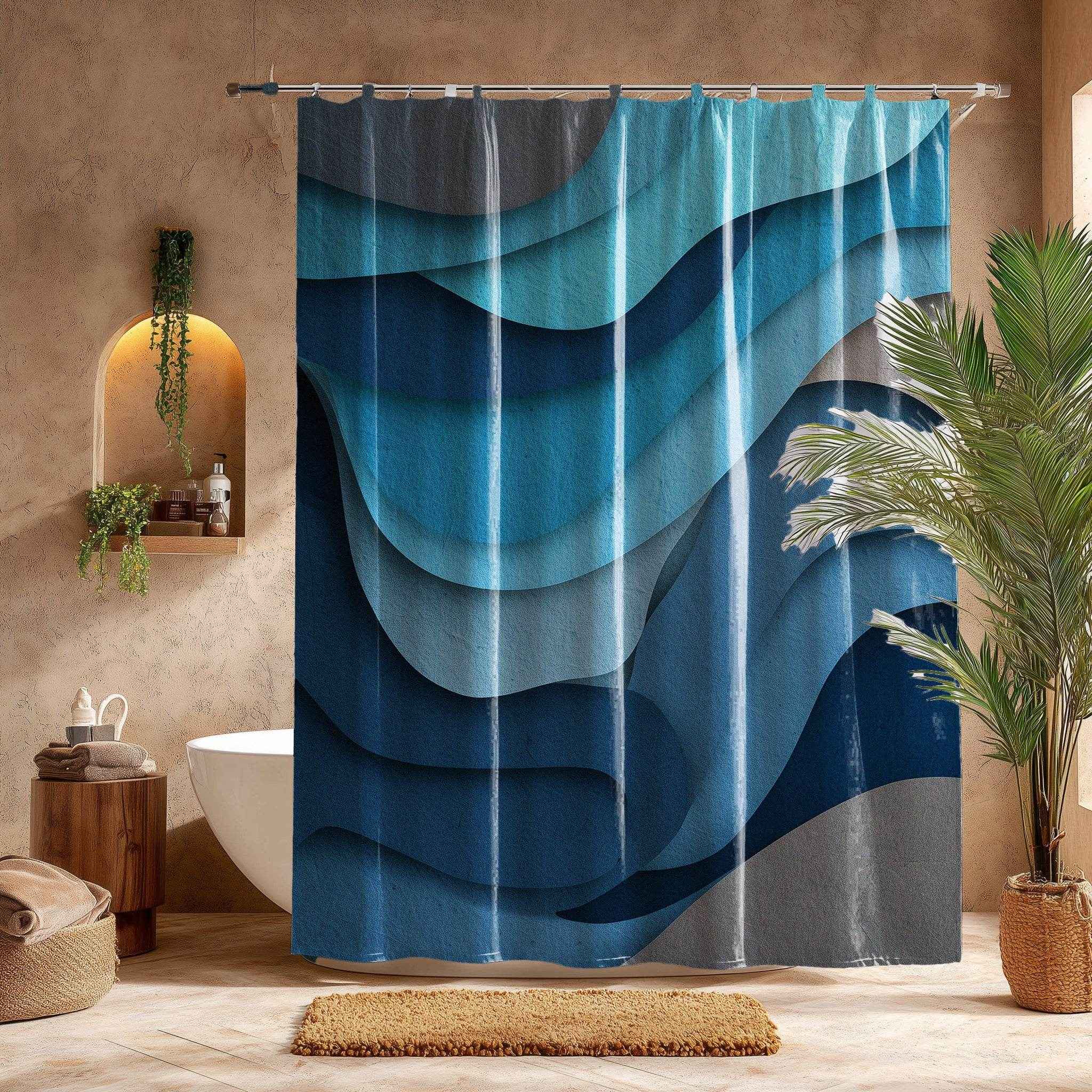 Abstract Ocean Wave Shower Curtains, Nautical Bathroom Decor, Modern Home Accents, Beach House Accessories, Gift for Ocean Lovers