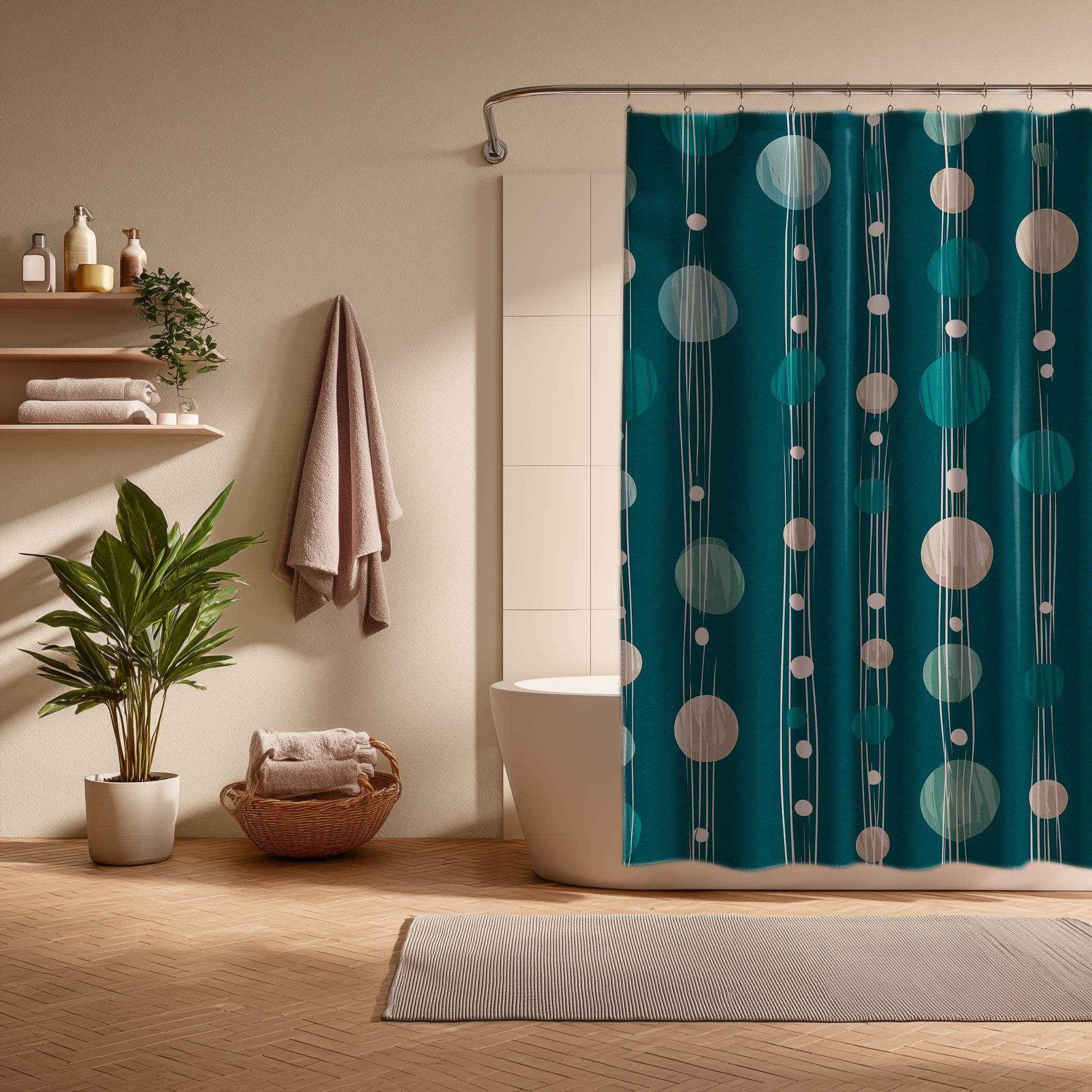 Elegant Watercolor Shower Curtain, Modern Bathroom Decor, Boho Style, Nautical Vibe, Home Accessories, Gift for Her