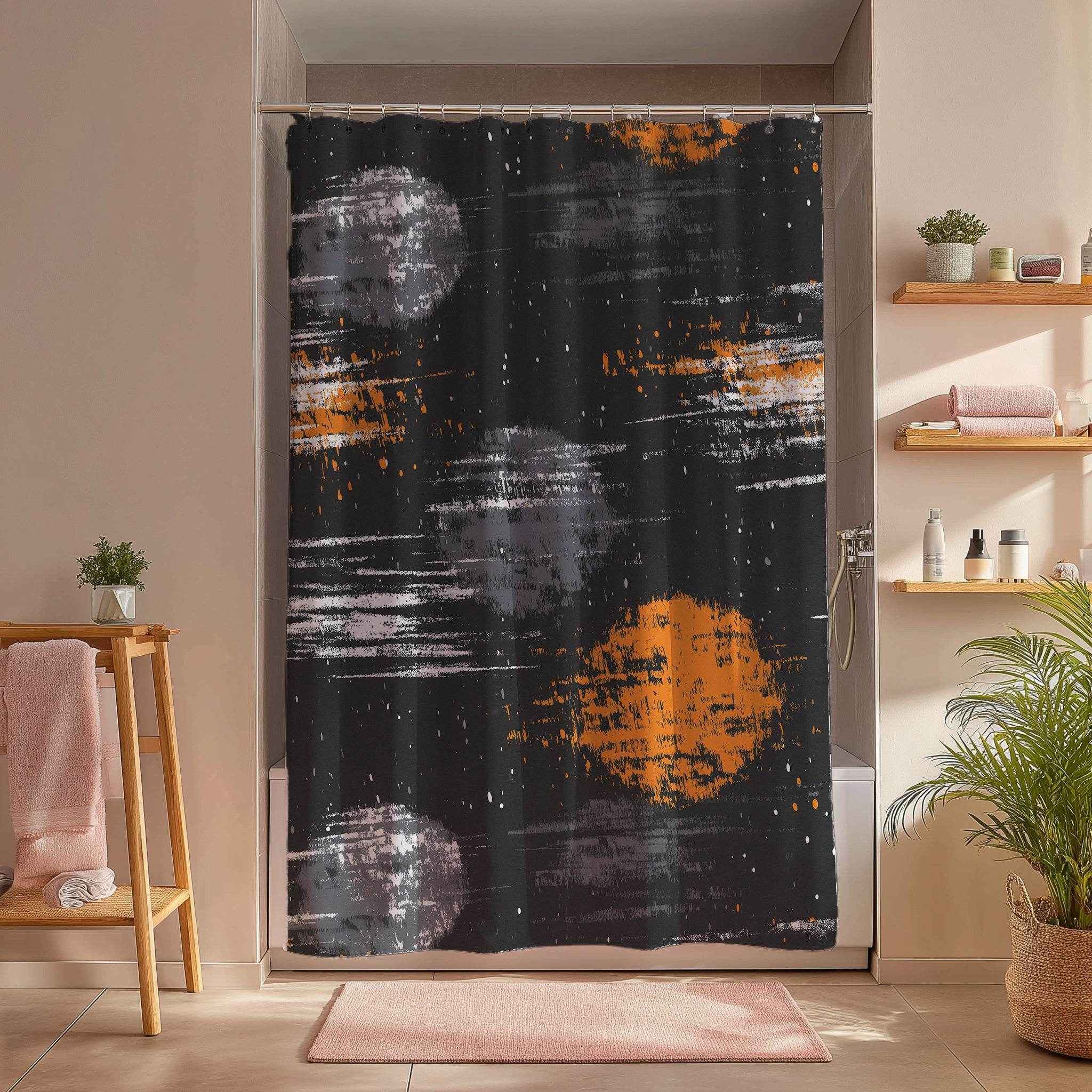 Modern Abstract Shower Curtains, Artistic Bathroom Decor, Space Theme Home Art, Unique Gift for Astronaut Lovers, Cosmic Print