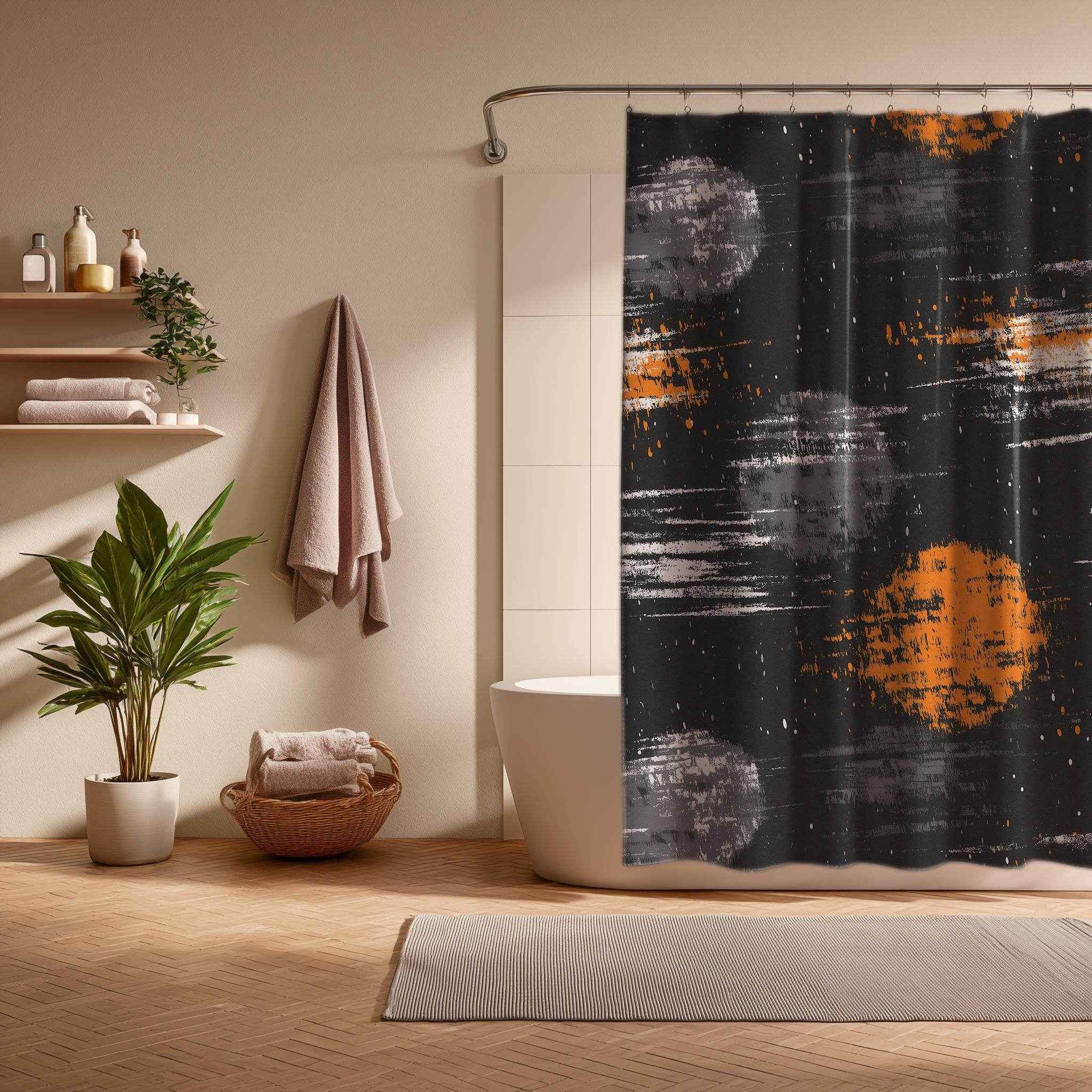 Modern Abstract Shower Curtains, Artistic Bathroom Decor, Space Theme Home Art, Unique Gift for Astronaut Lovers, Cosmic Print
