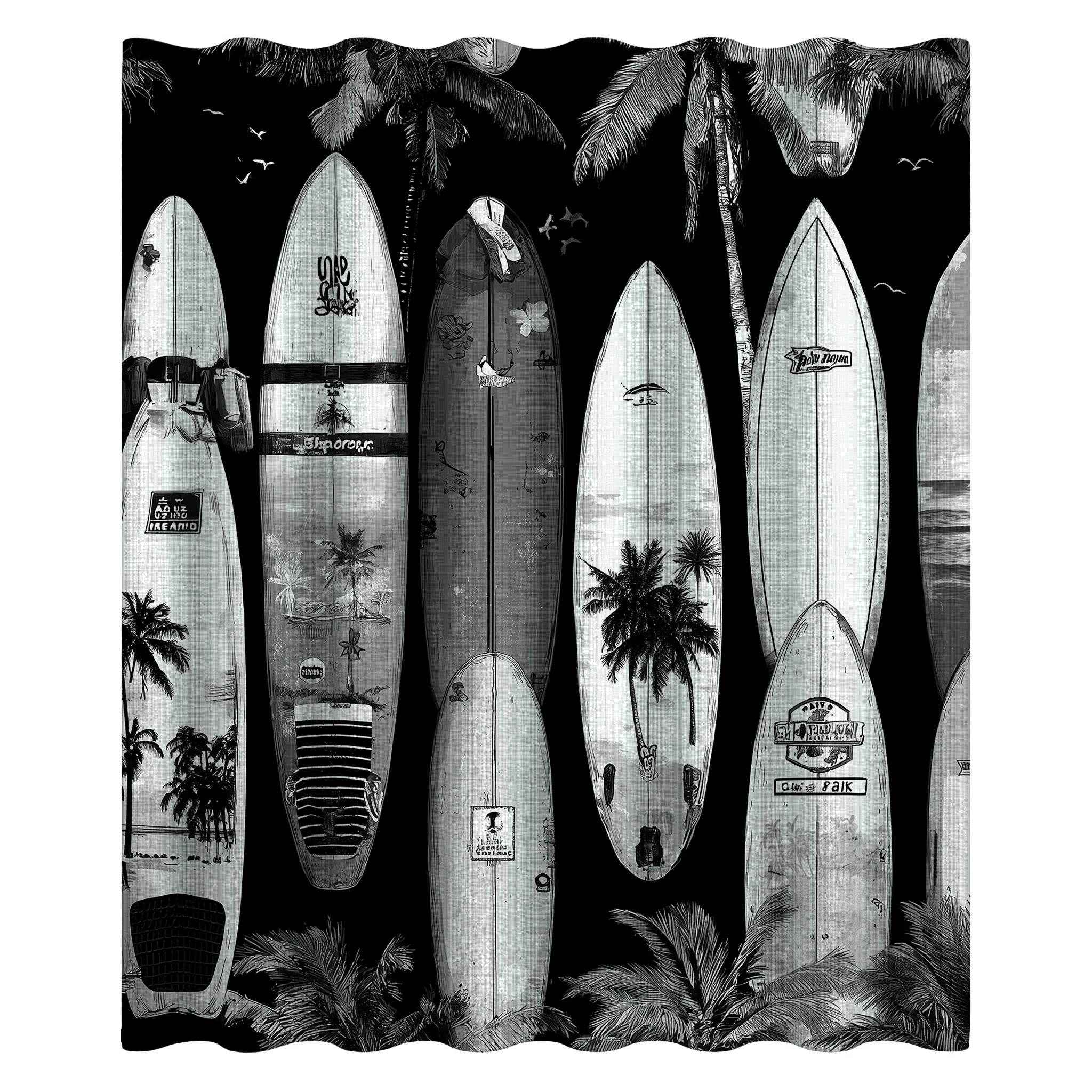 Surfboard Shower Curtain, Beach Decor, Tropical Bathroom Accessories, Surfing Theme, Ideal Gift for Surfers