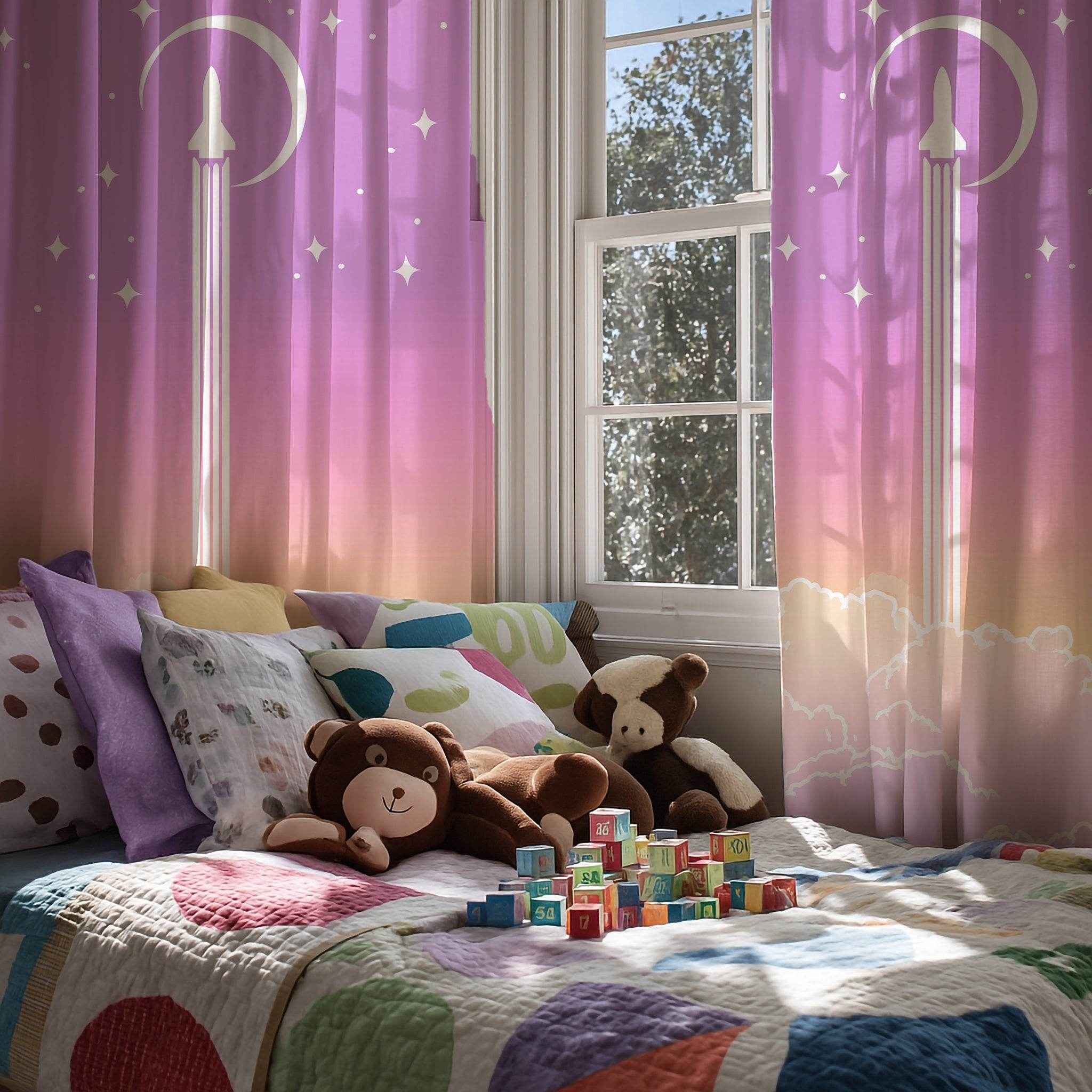 Dreamy Space-Themed Window Curtain, Celestial Decor, Pastel Drapes, Home Aesthetic, Starry Night Curtain
