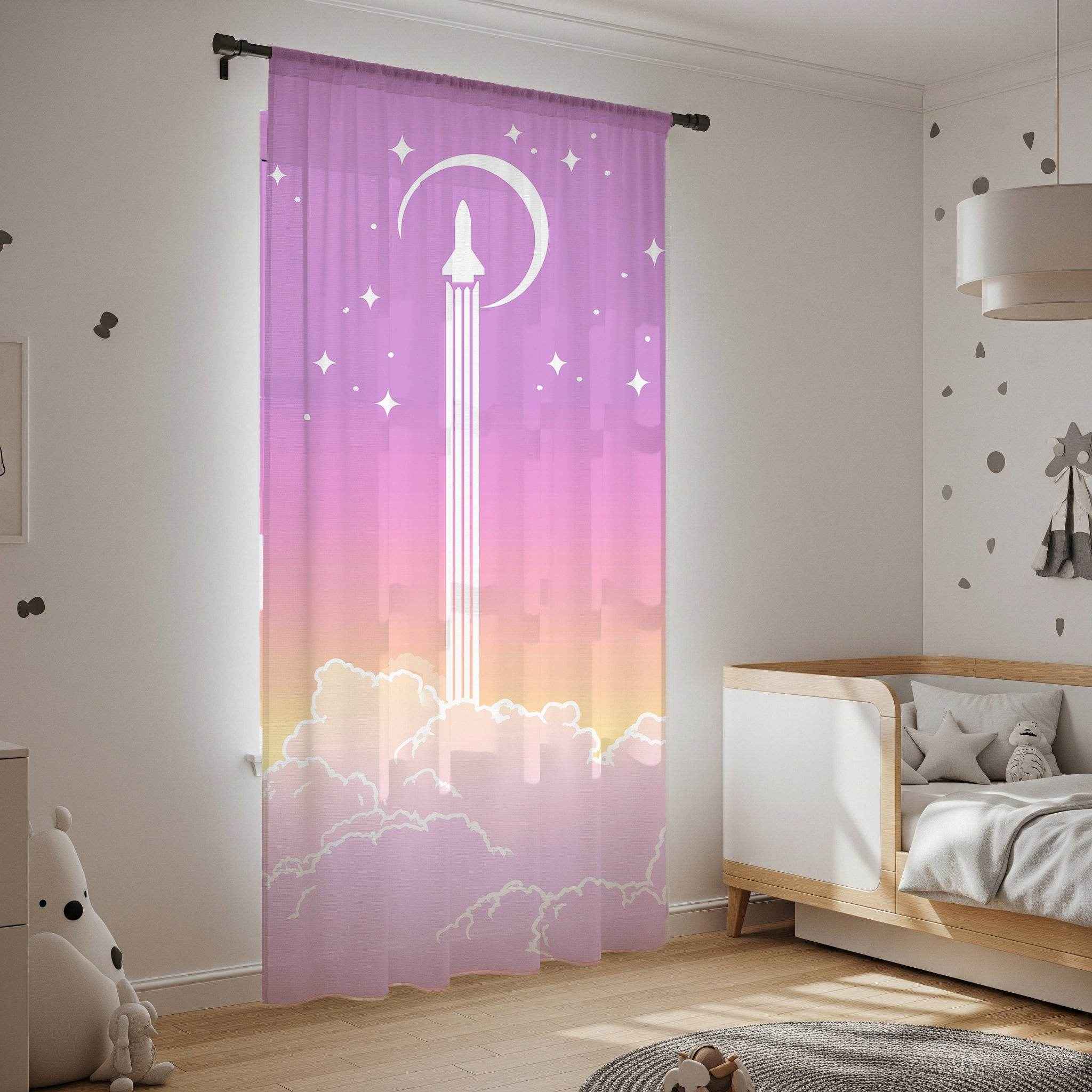 Dreamy Space-Themed Window Curtain, Celestial Decor, Pastel Drapes, Home Aesthetic, Starry Night Curtain