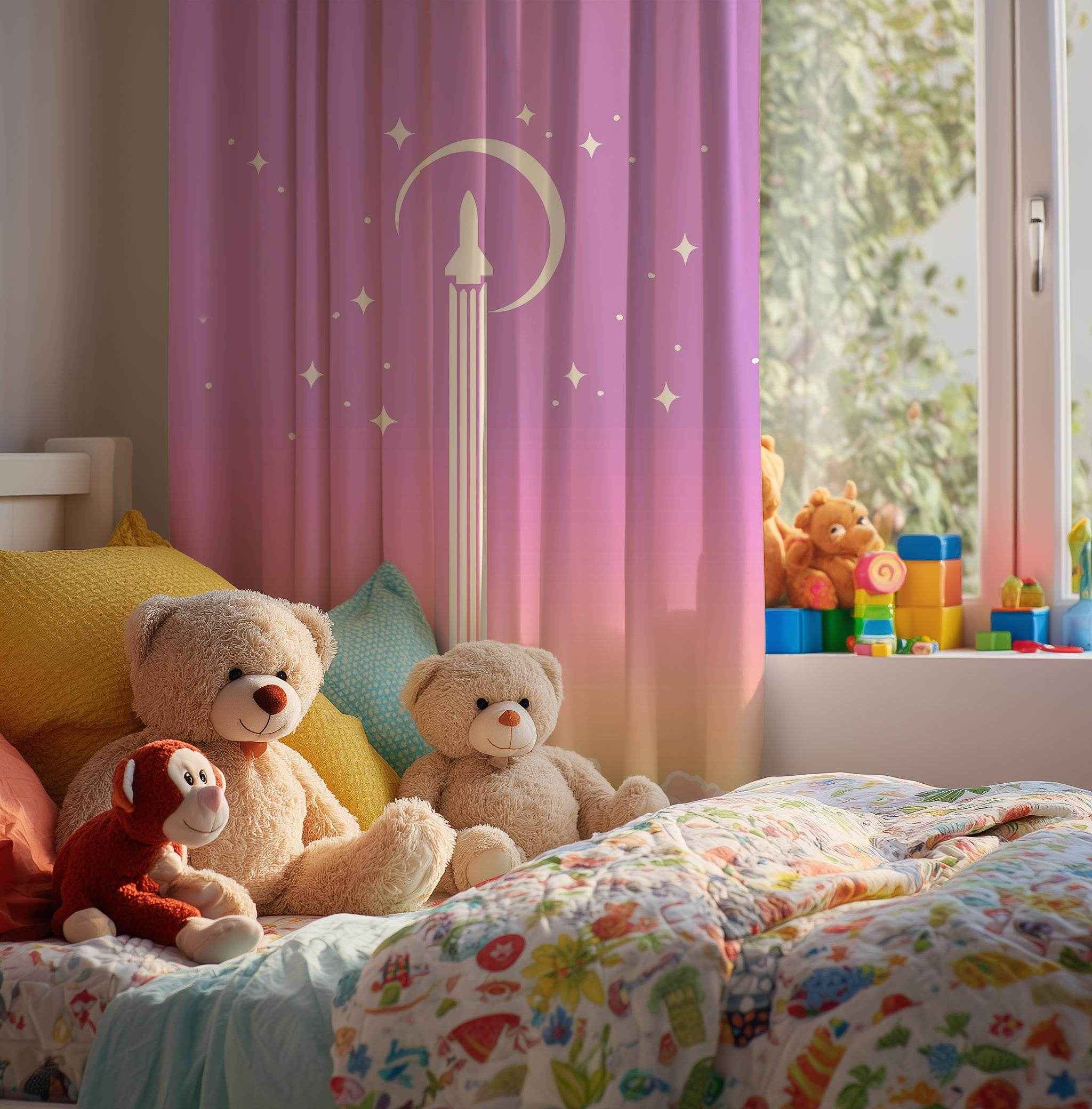 Dreamy Space-Themed Window Curtain, Celestial Decor, Pastel Drapes, Home Aesthetic, Starry Night Curtain