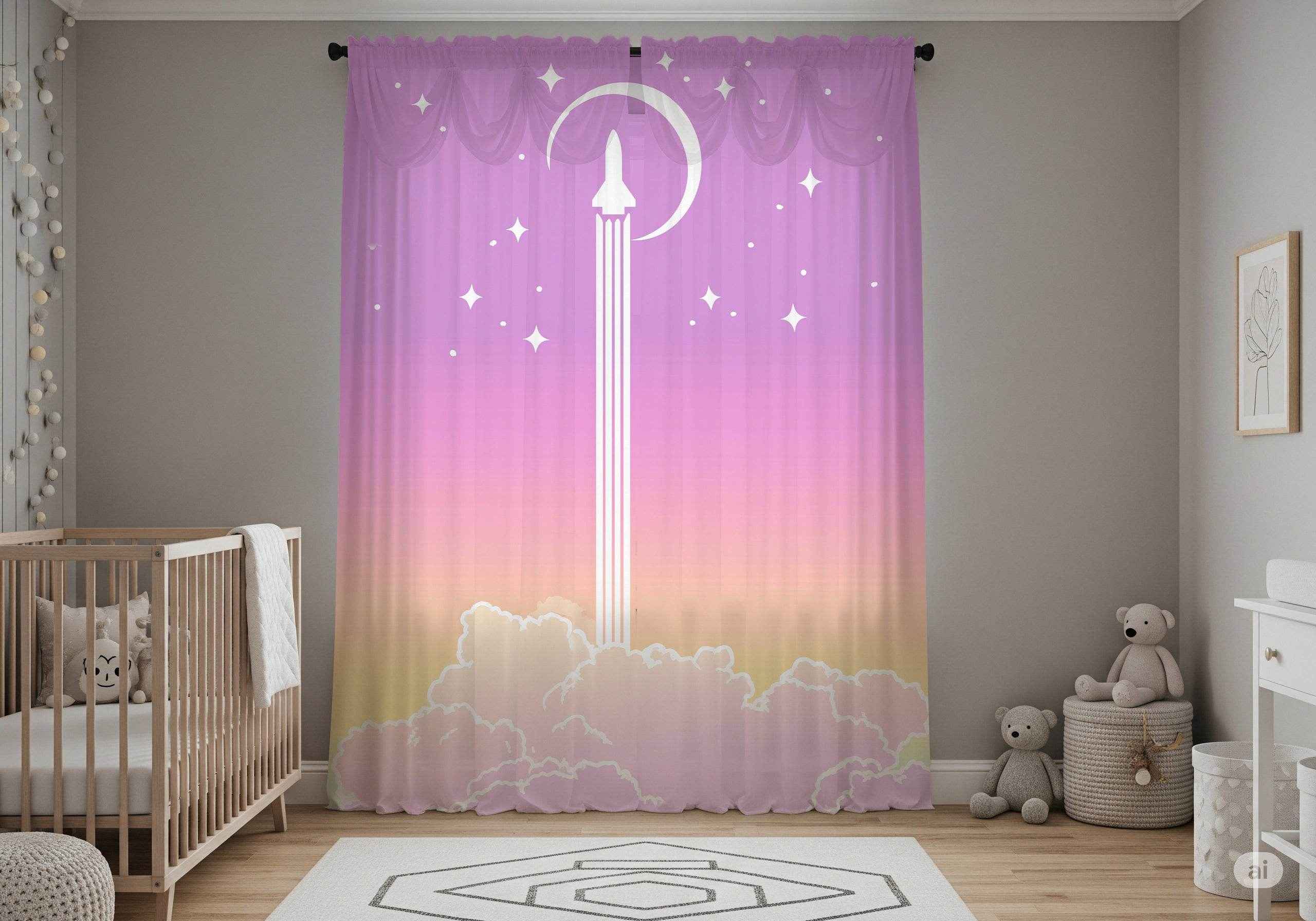 Dreamy Space-Themed Window Curtain, Celestial Decor, Pastel Drapes, Home Aesthetic, Starry Night Curtain