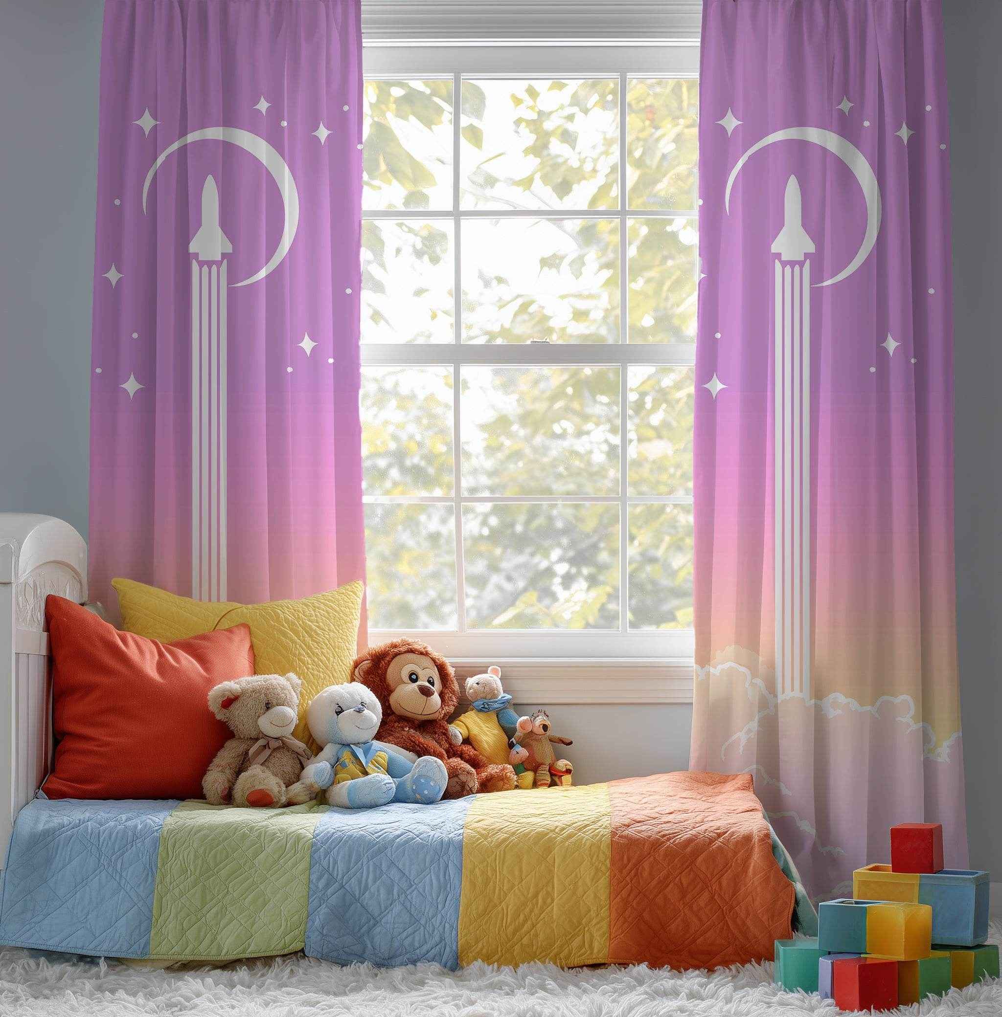 Dreamy Space-Themed Window Curtain, Celestial Decor, Pastel Drapes, Home Aesthetic, Starry Night Curtain