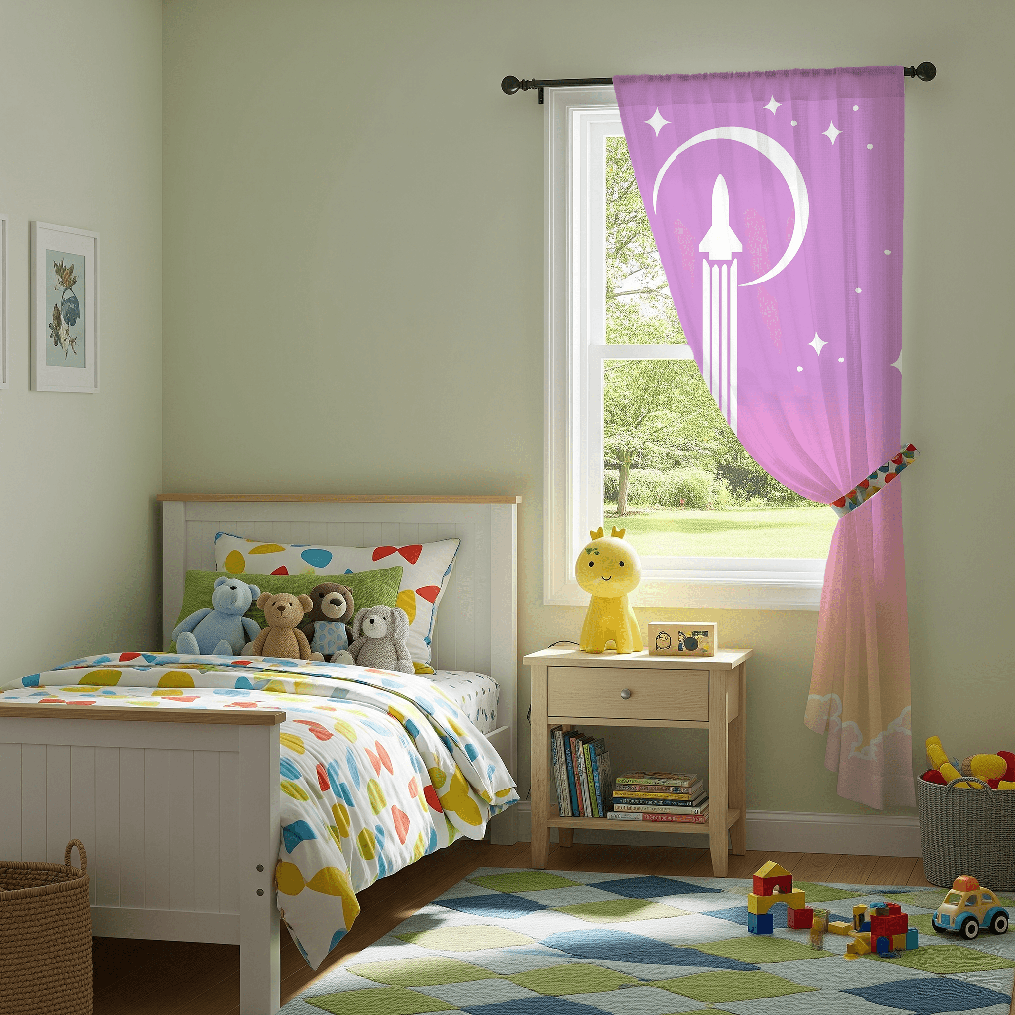 Dreamy Space-Themed Window Curtain, Celestial Decor, Pastel Drapes, Home Aesthetic, Starry Night Curtain